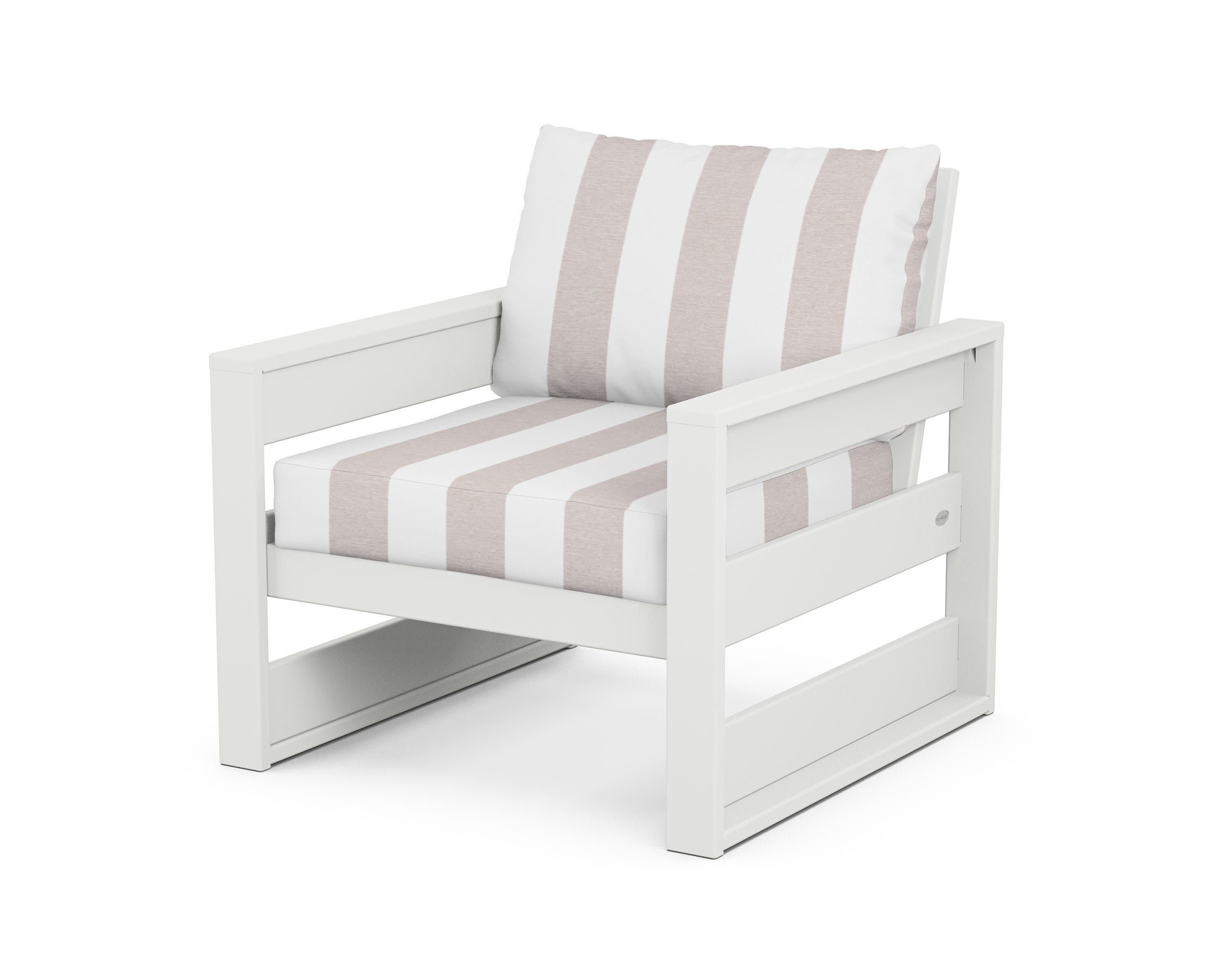 Westport Club Chair in White / Cabana Stripe Dune Burlap