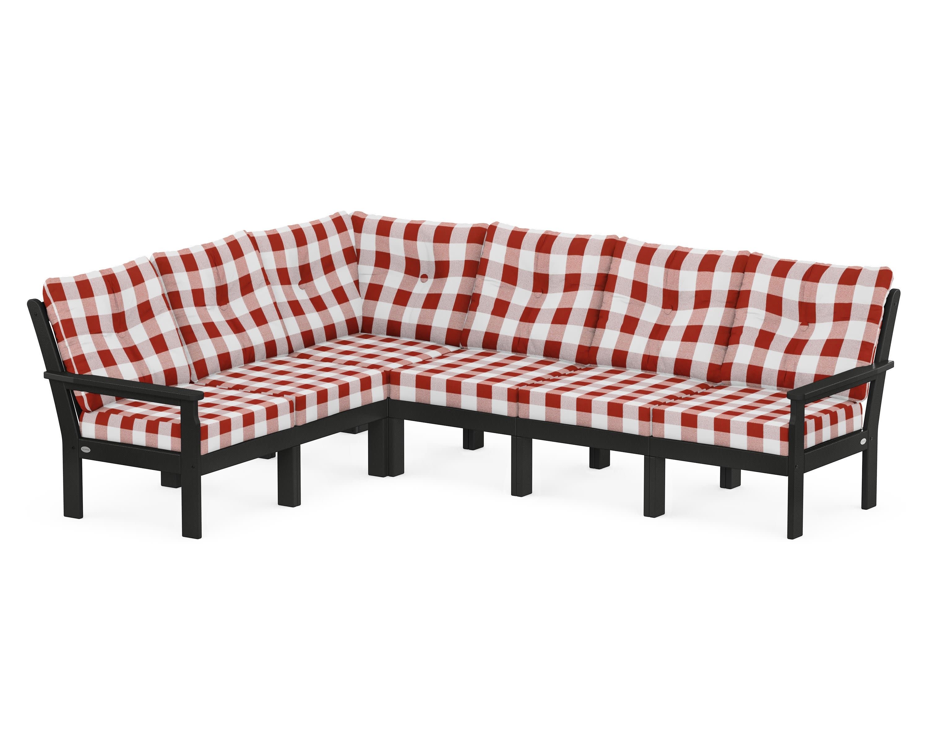 Vineyard 6-Piece Sectional in Black / Buffalo Plaid Crimson