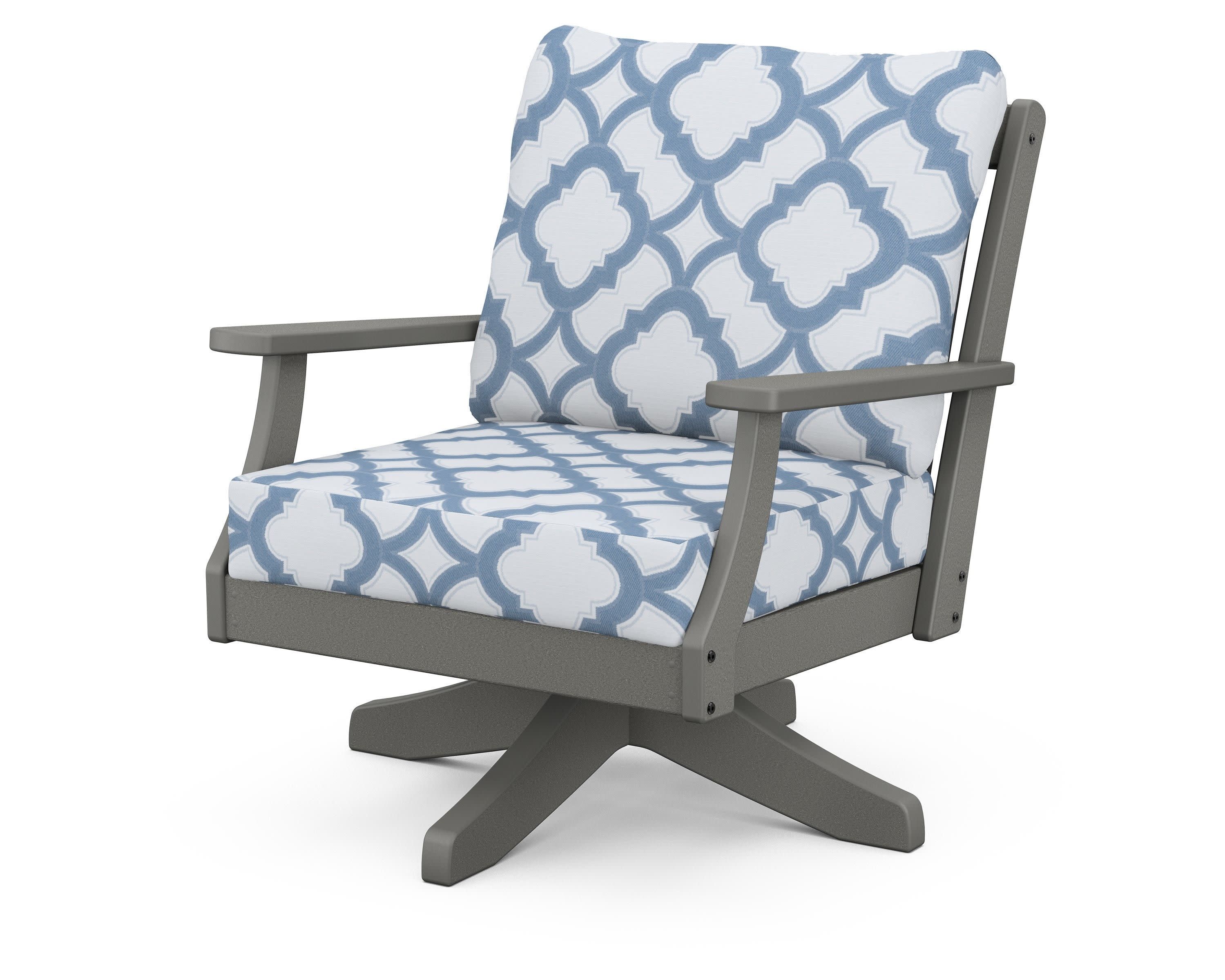 Braxton Deep Seating Swivel Chair in Slate Grey / Trellis Sky Blue