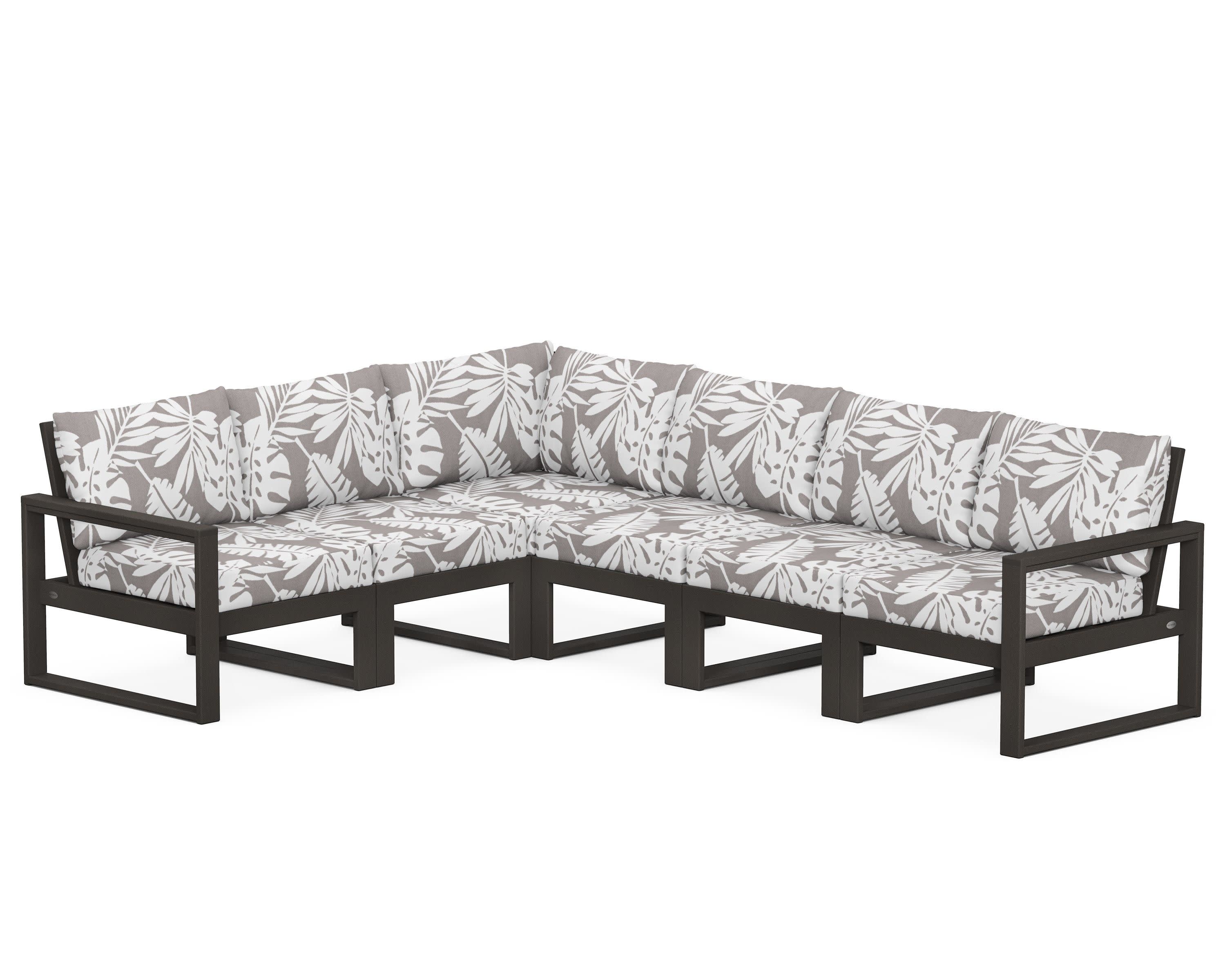 EDGE 6-Piece Modular Deep Seating Set in Vintage Coffee / Leaf Grey Mist