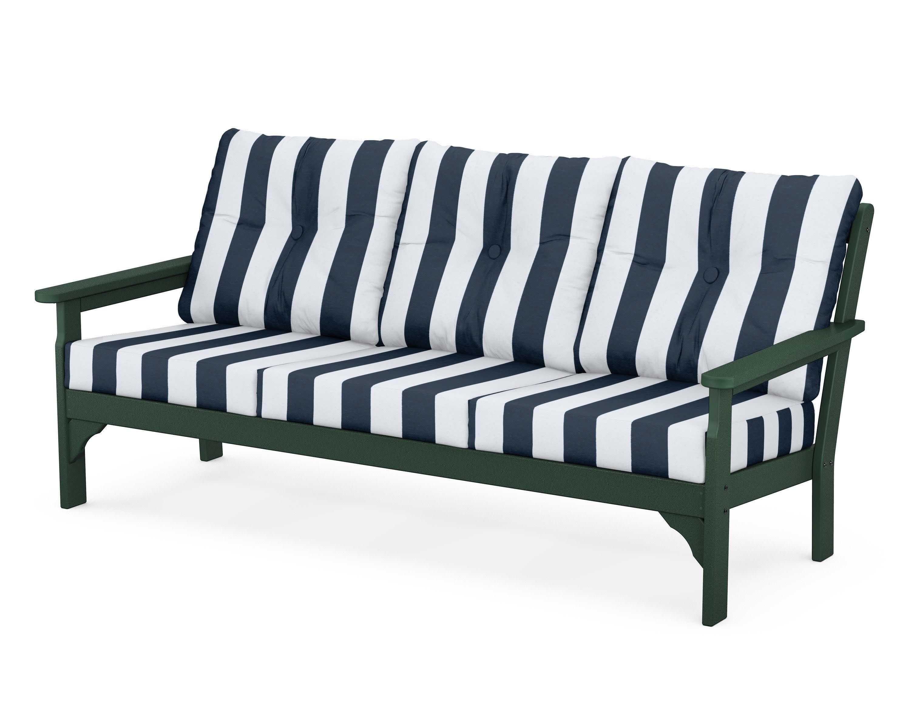 Vineyard Deep Seating Sofa in Green / Cabana Stripe Marine Indigo