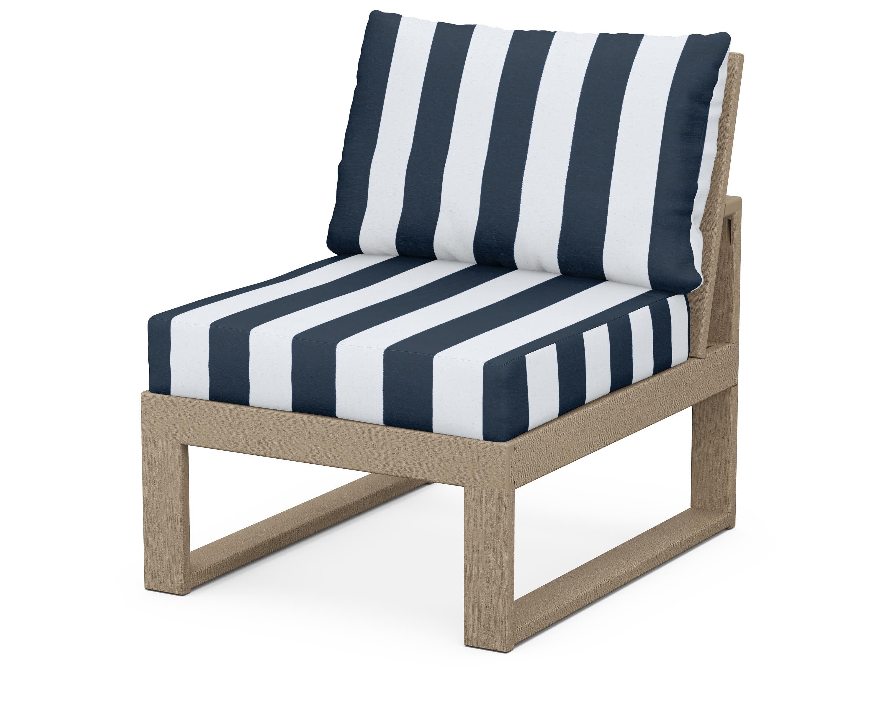 Modular Armless Chair in Vintage Sahara / Cabana Stripe Marine Indigo