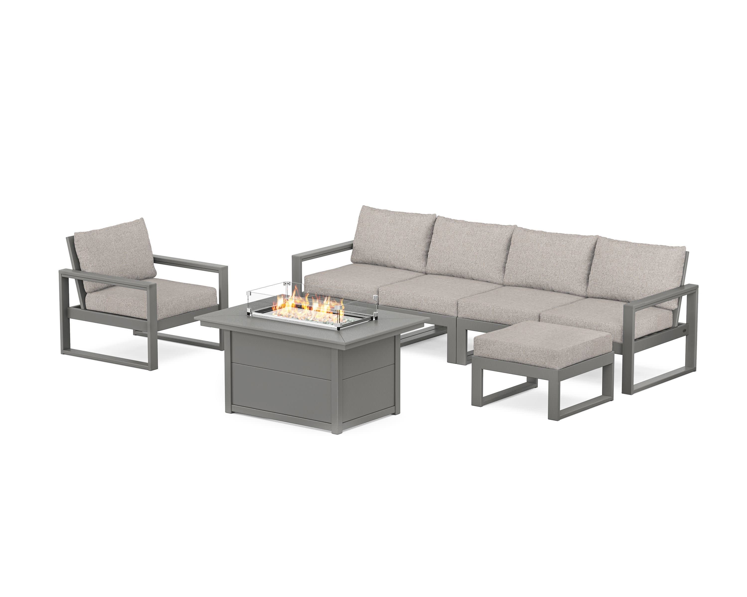 EDGE Sectional Lounge and Fire Pit Set in Slate Grey / Weathered Tweed