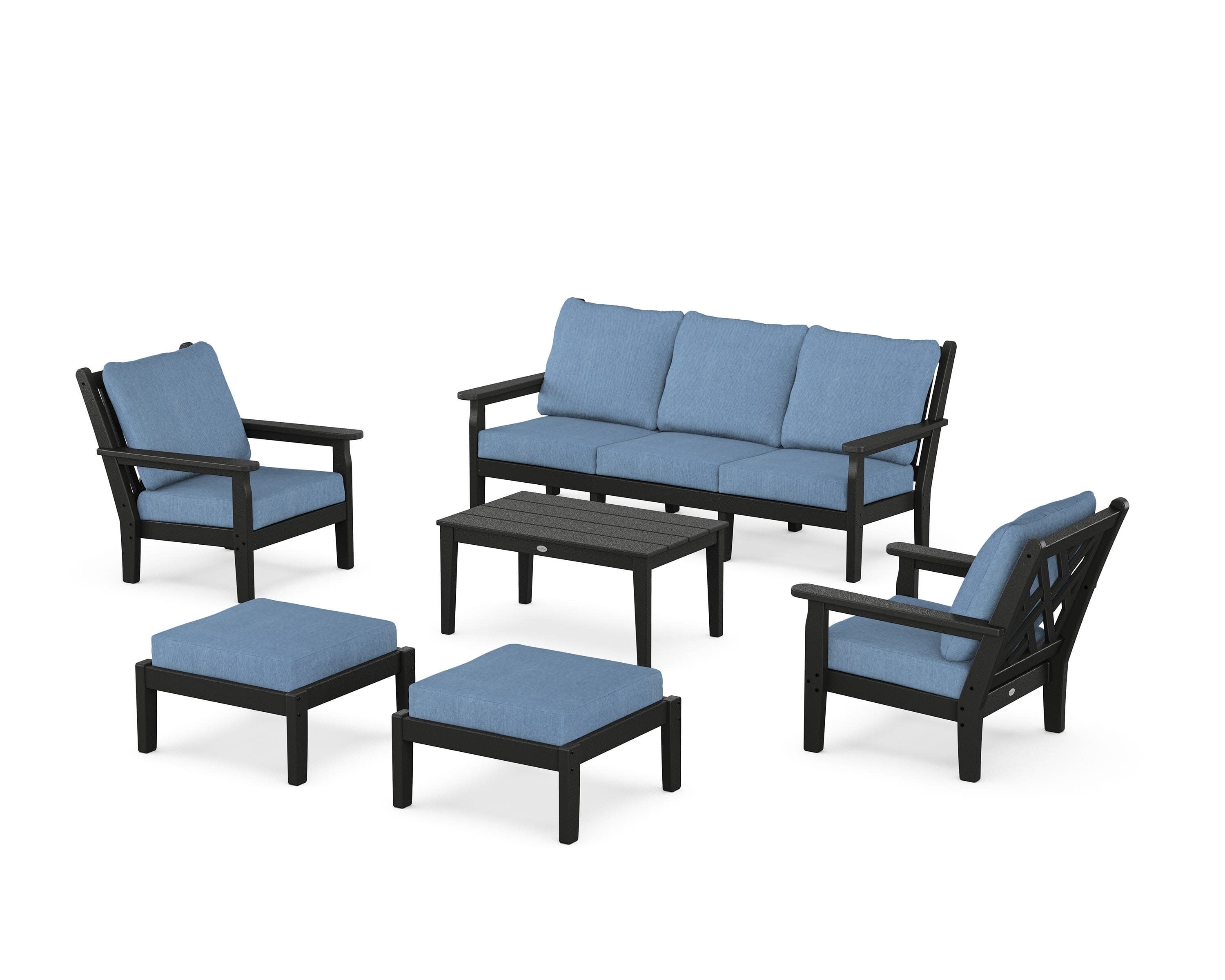 Chippendale 6-Piece Lounge Sofa Set in Black / Sky Blue
