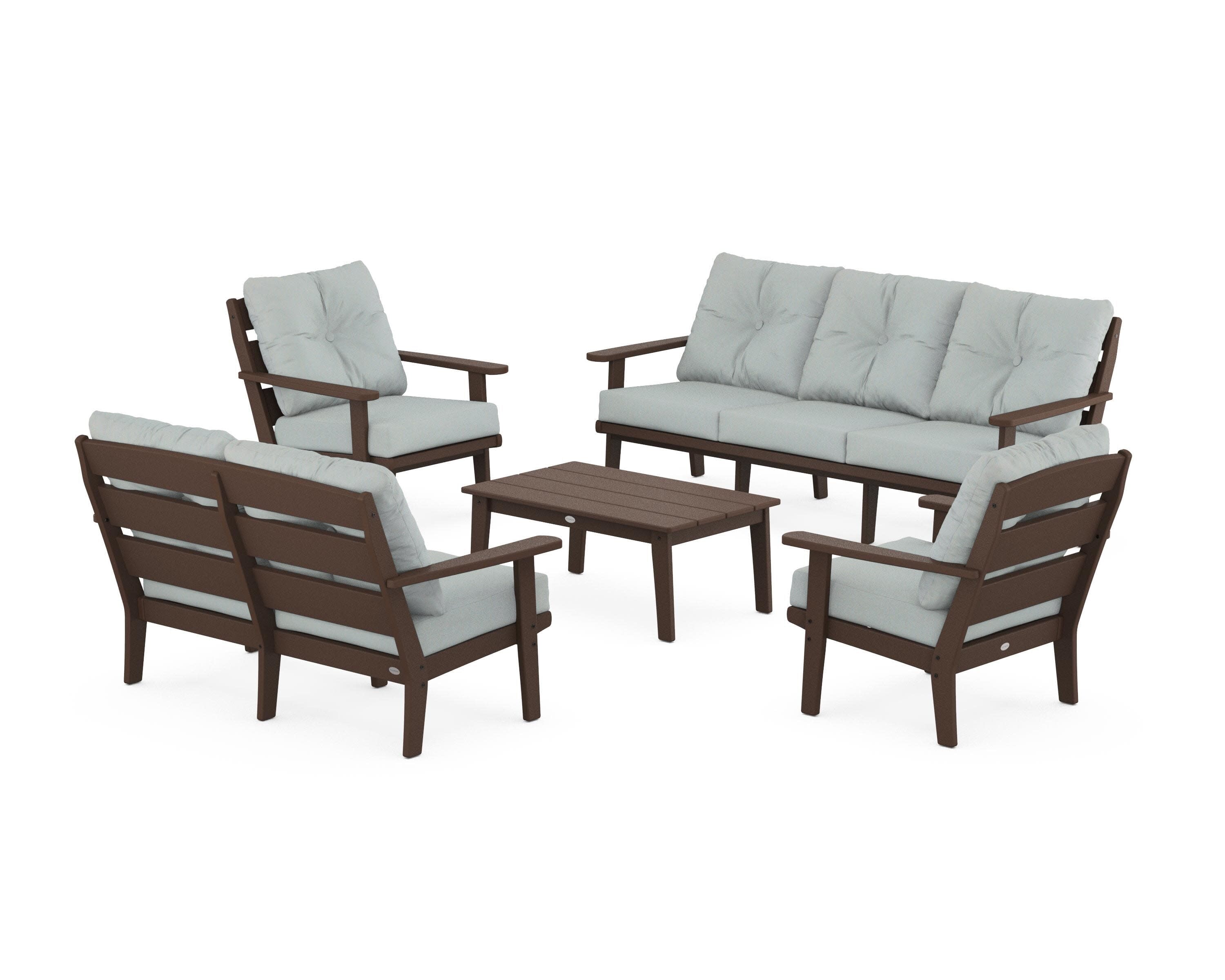 Lakeside 5-Piece Lounge Sofa Set in Mahogany / Spa