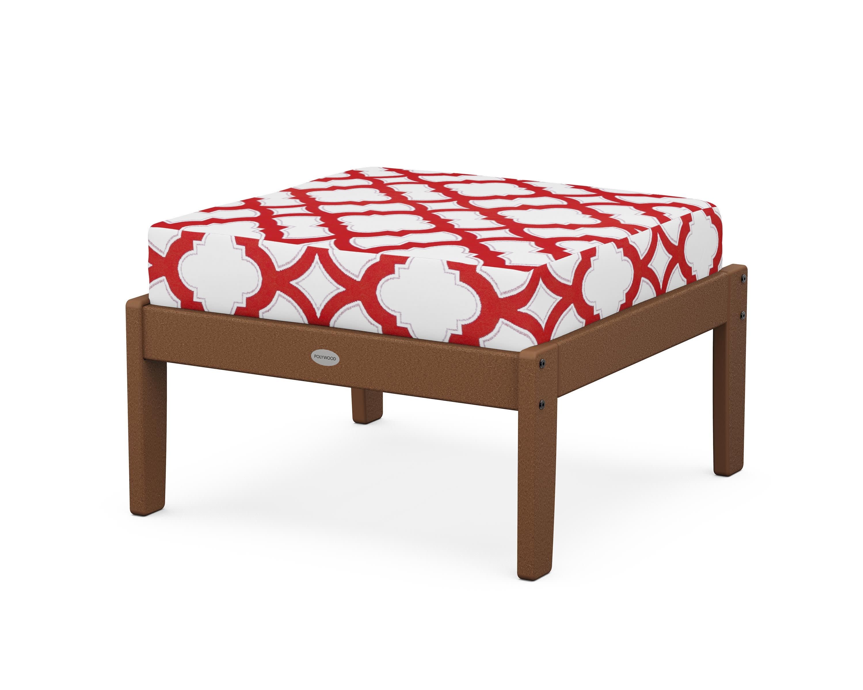 Braxton Deep Seating Ottoman in Teak / Trellis Crimson