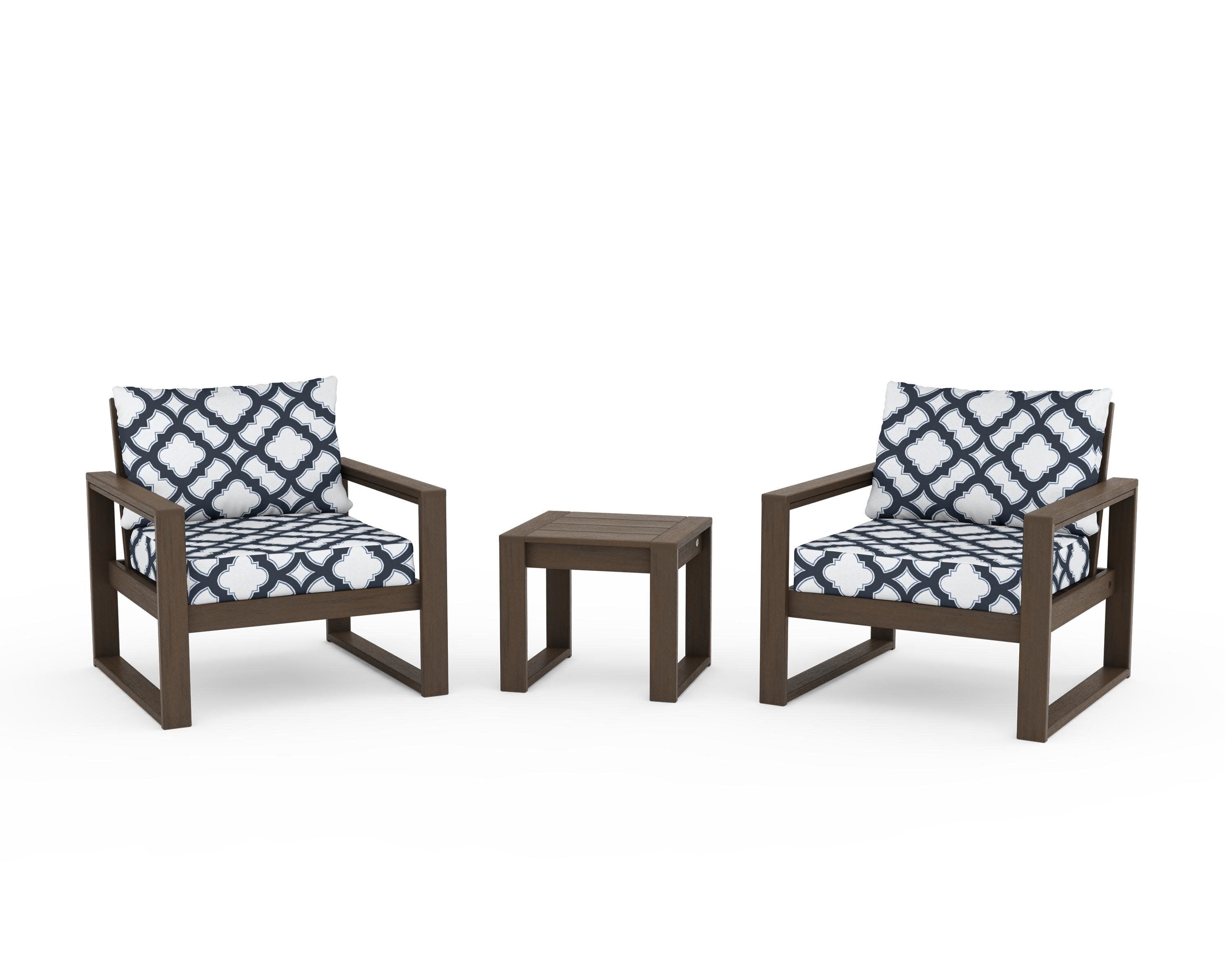EDGE Sectional 3-Piece Deep Seating Set in Kona / Trellis Marine Indigo