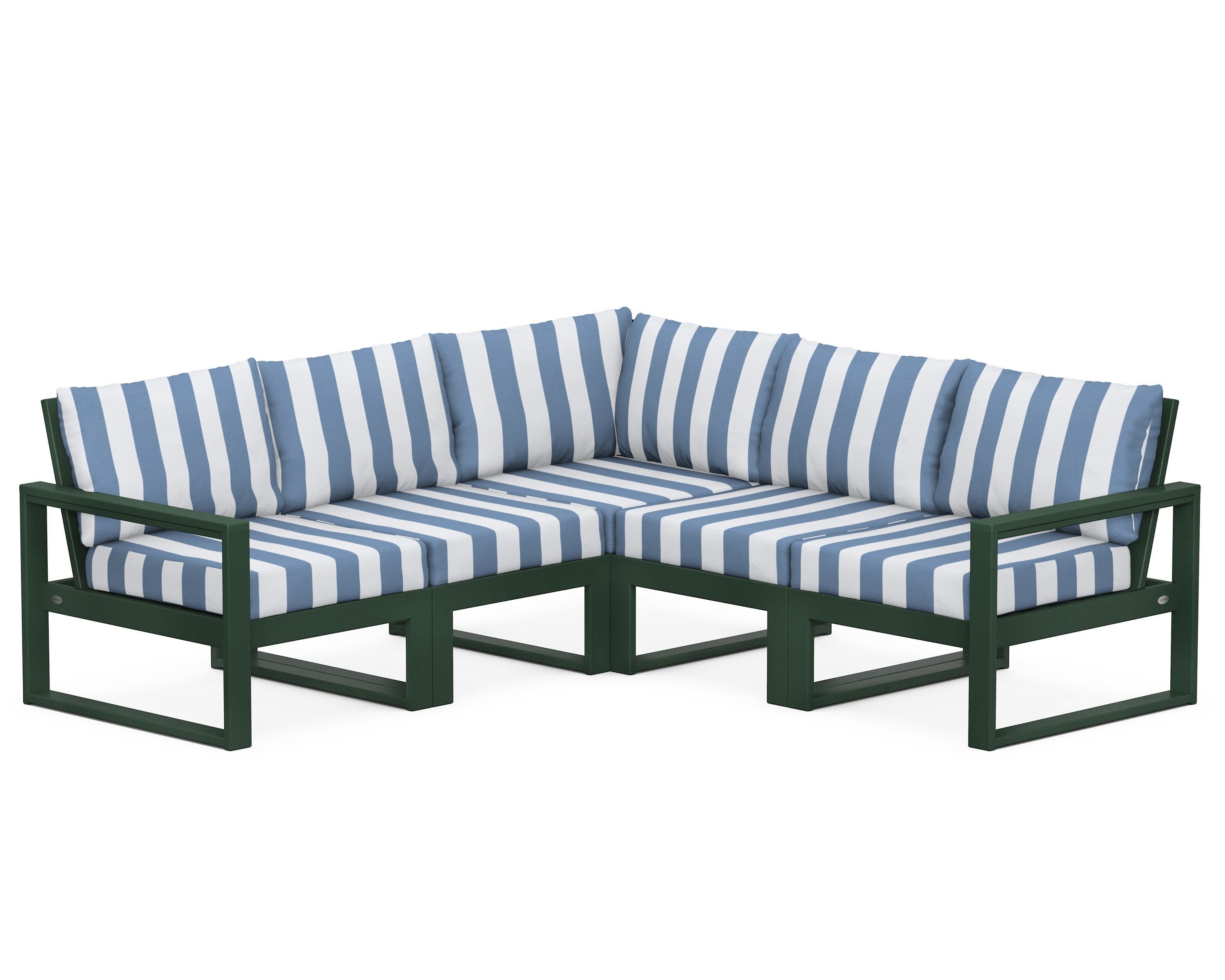 EDGE 5-Piece Modular Deep Seating Set in Green / Cabana Stripe Sky Blue