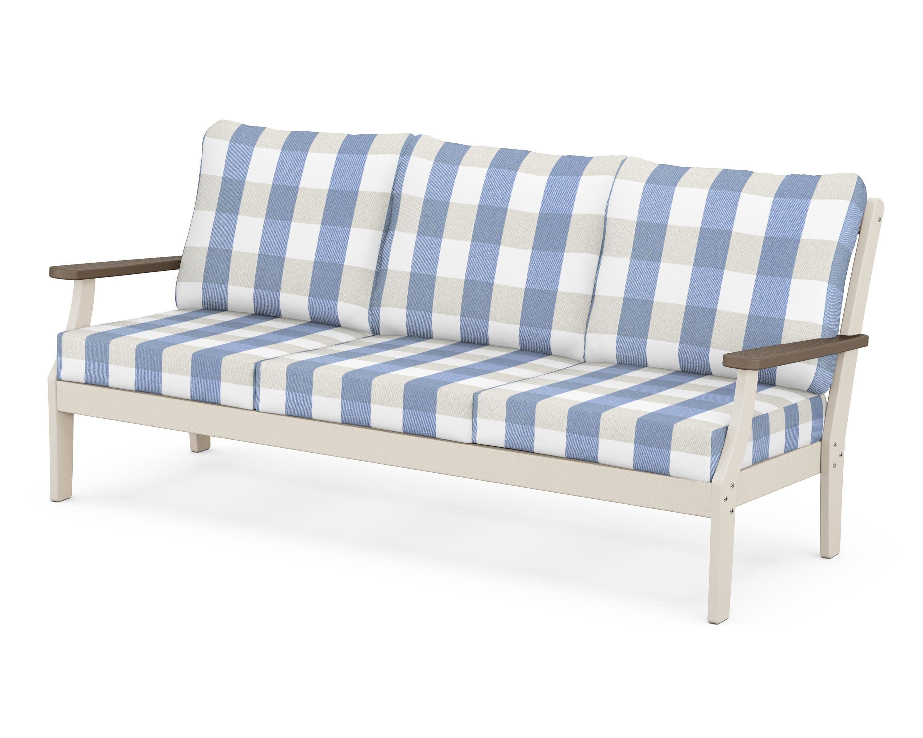 Braxton Deep Seating Sofa in Sand / Kona / Buffalo Plaid Sky Blue