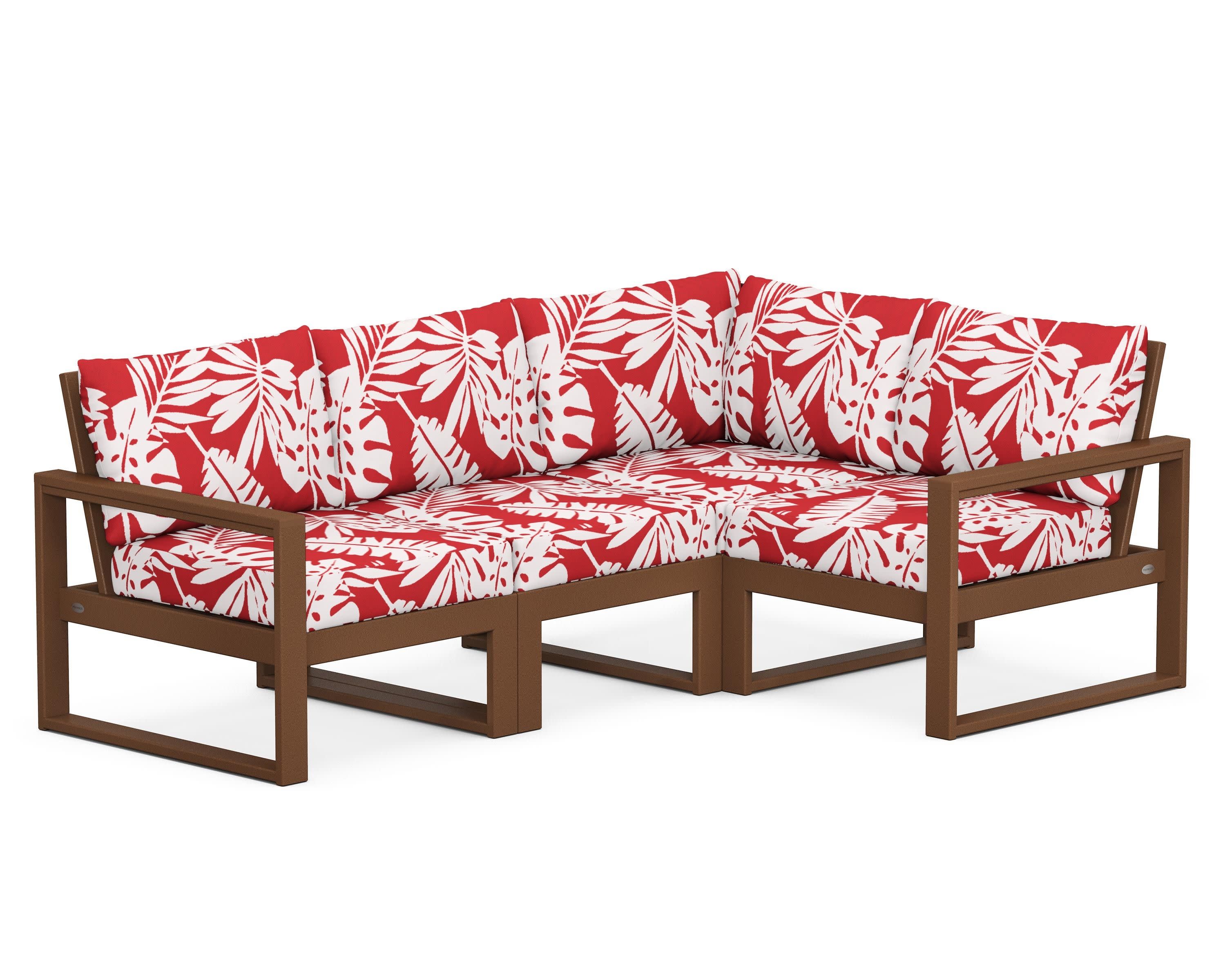 EDGE 4-Piece Modular Deep Seating Set in Teak / Leaf Crimson