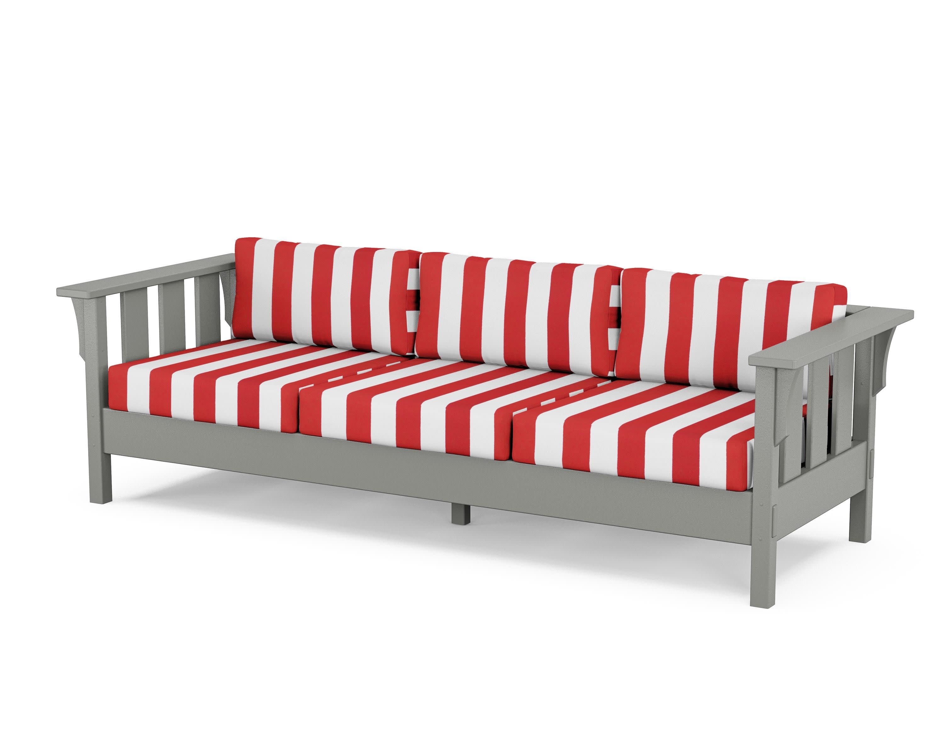 Acadia Deep Seating Sofa in Slate Grey / Cabana Stripe Crimson