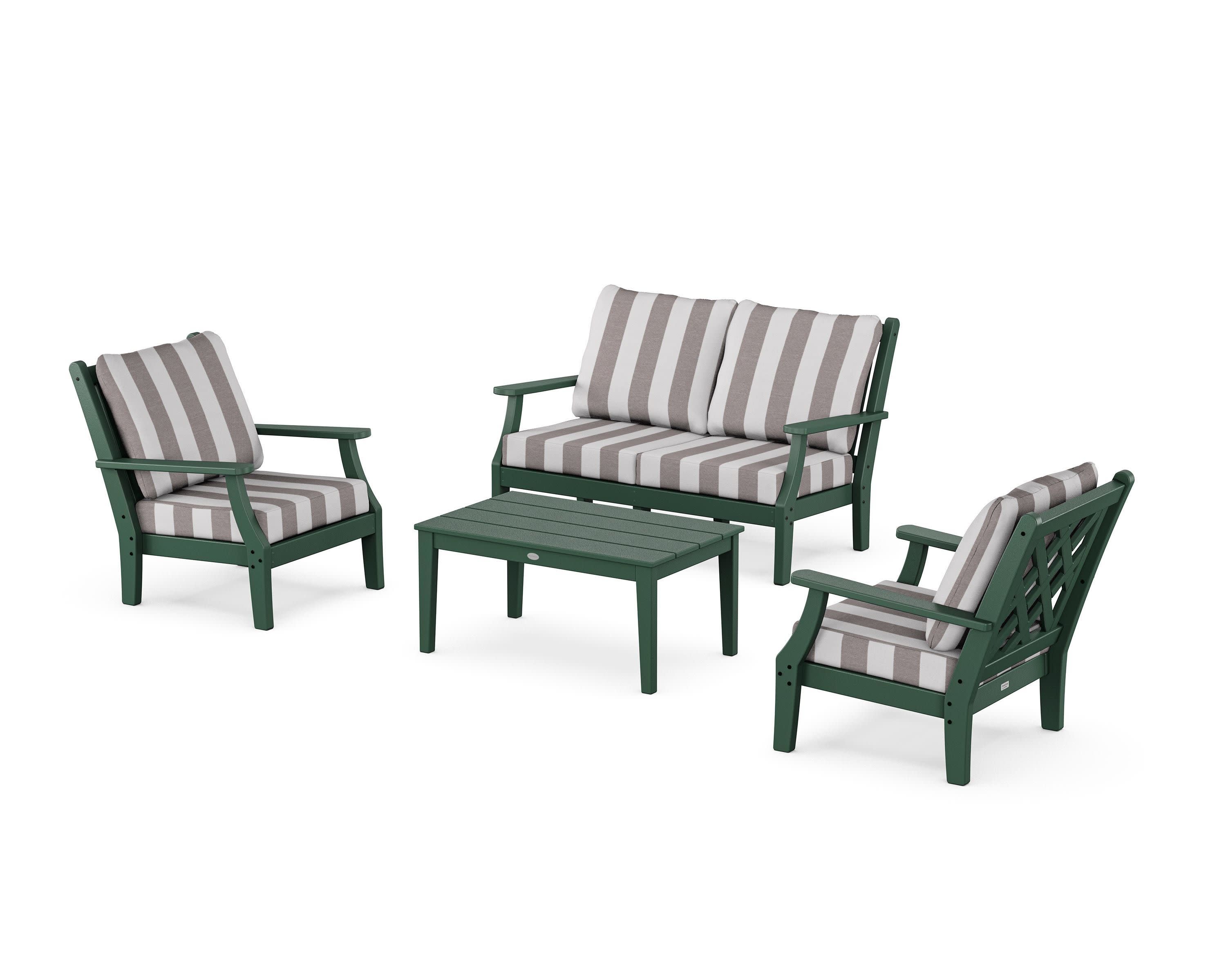 Wovendale 4-Piece Deep Seating Set with Loveseat in Green / Cabana Stripe Grey Mist