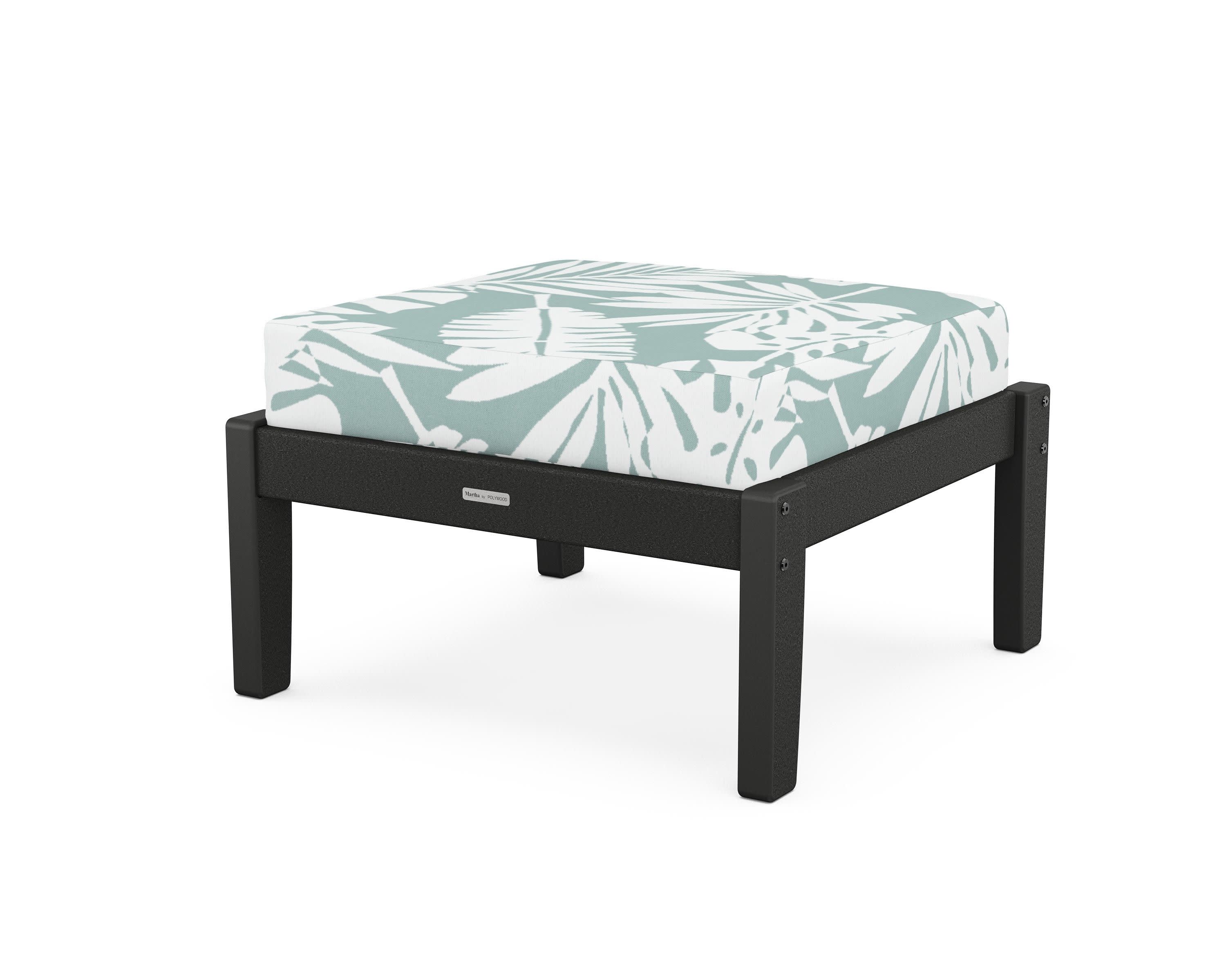 Chinoiserie Deep Seating Ottoman in Black / Leaf Glacier Spa