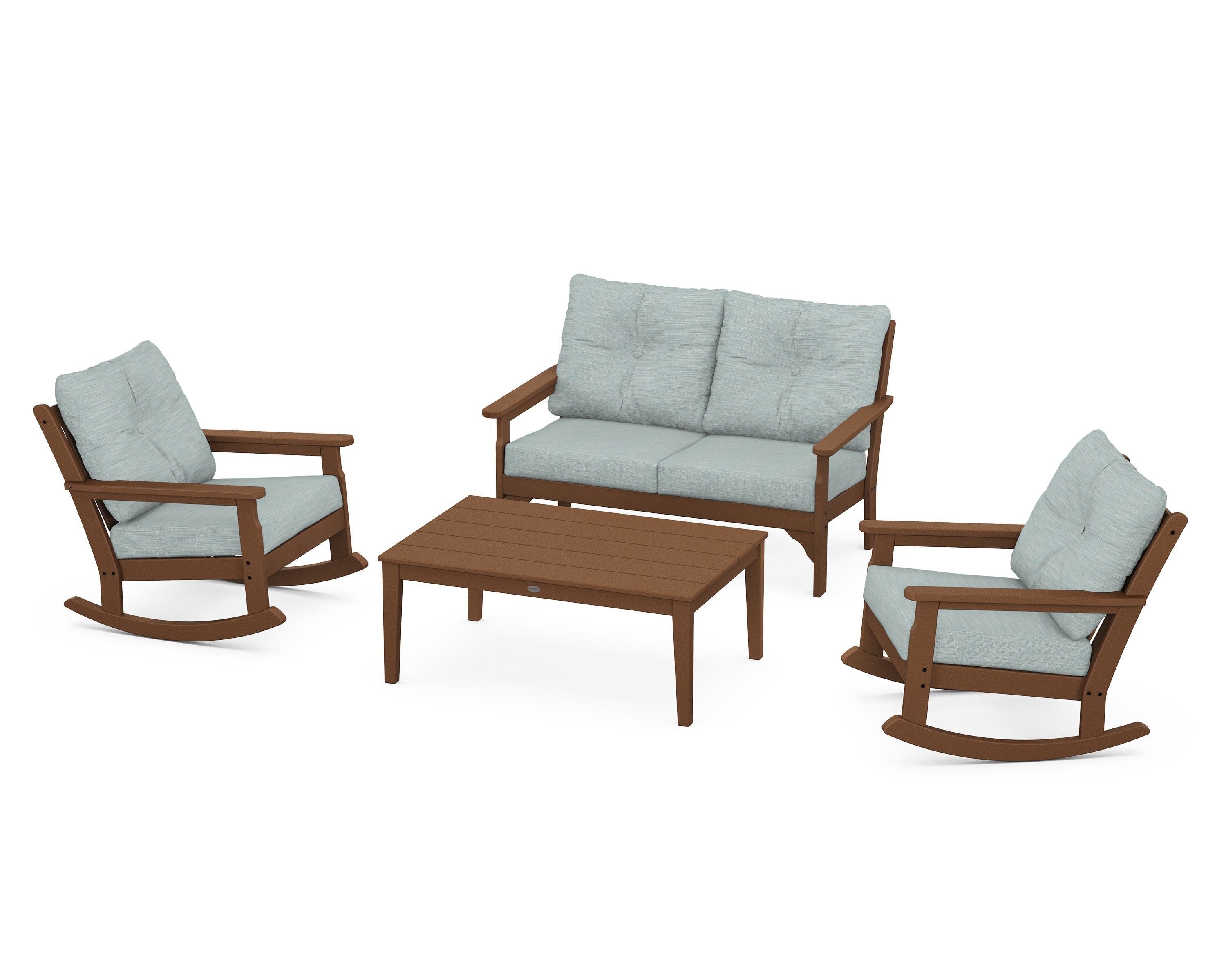 Vineyard 4-Piece Deep Seating Rocking Chair Set in Teak / Soothe Mist