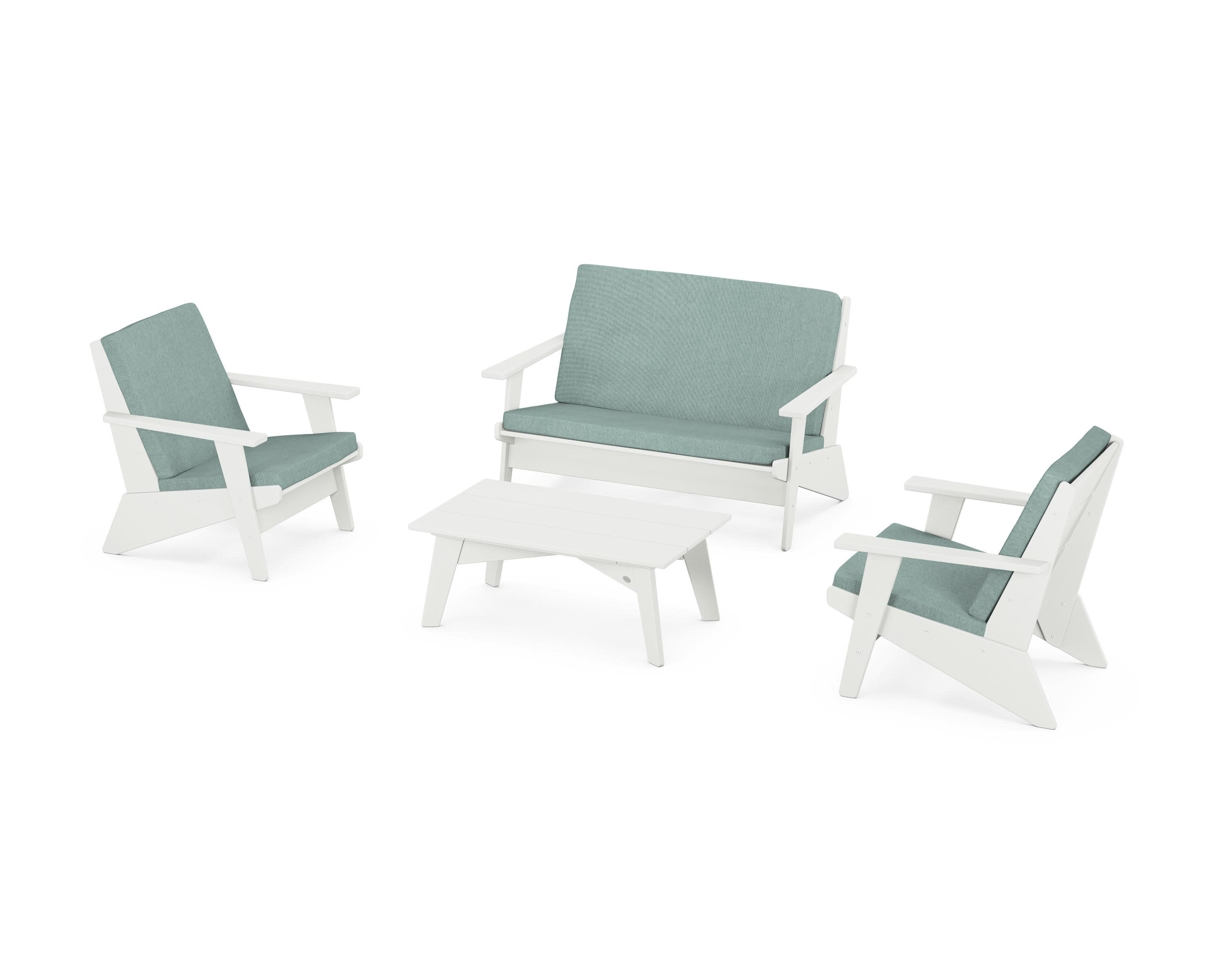 Riviera Modern Lounge 4-Piece Set in Vintage White / Glacier Spa