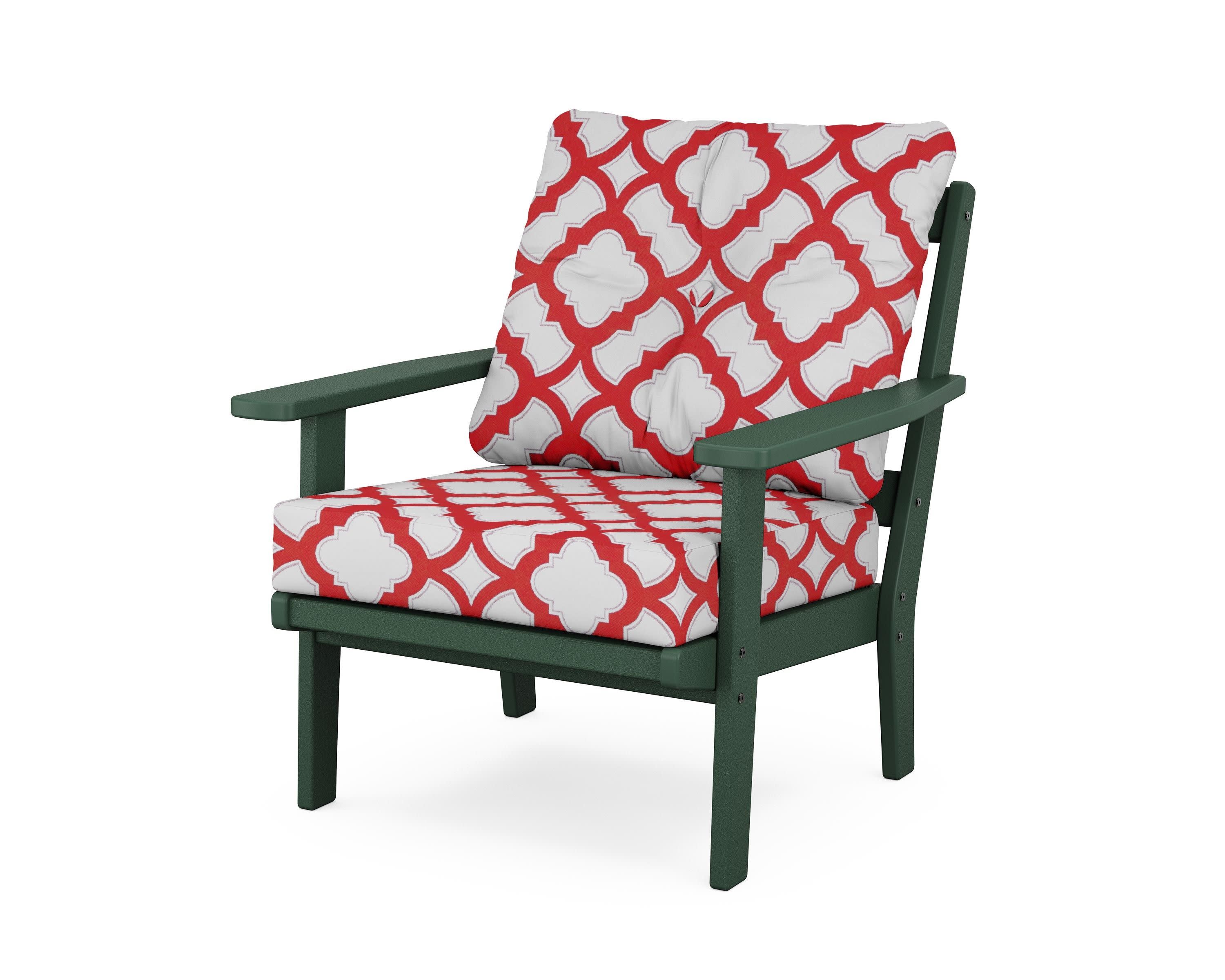 Oxford Deep Seating Chair in Green / Trellis Crimson