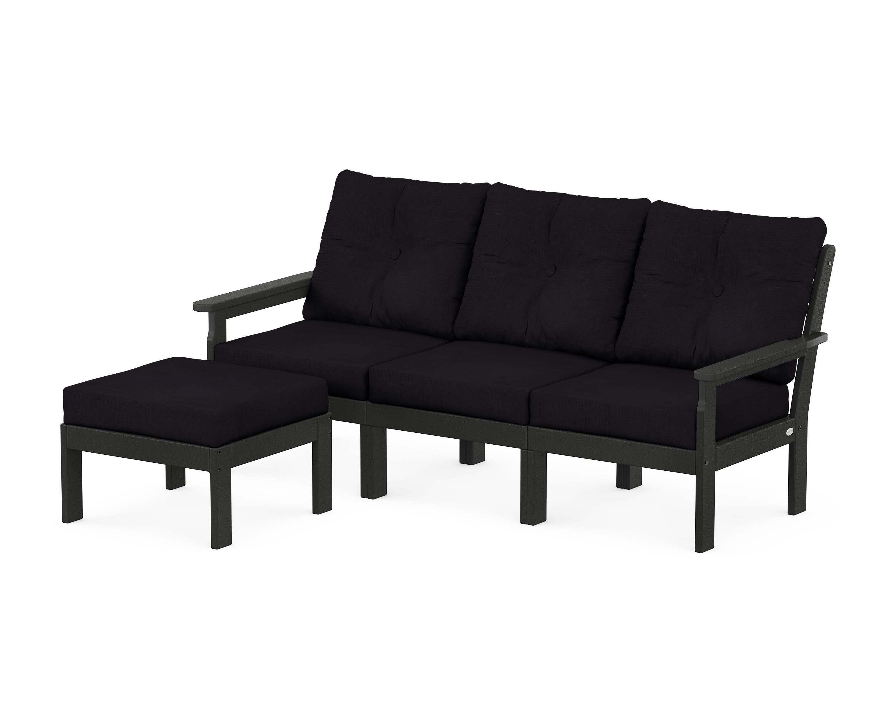 Vineyard 4-Piece Sectional with Ottoman in Black / Midnight Linen