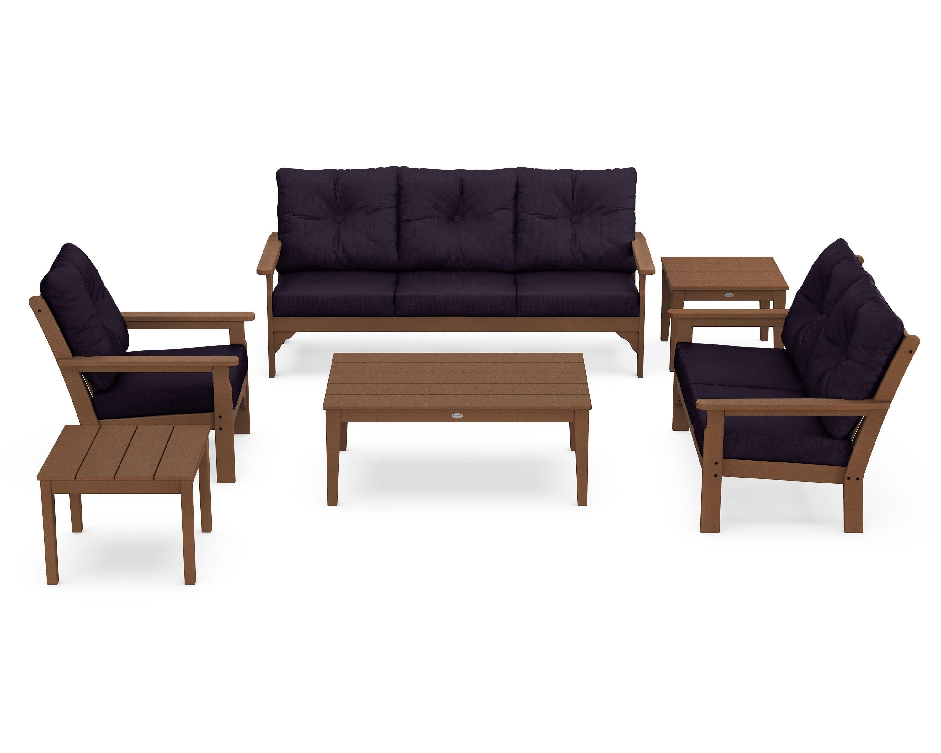Vineyard 6-Piece Deep Seating Set in Teak / Navy Linen