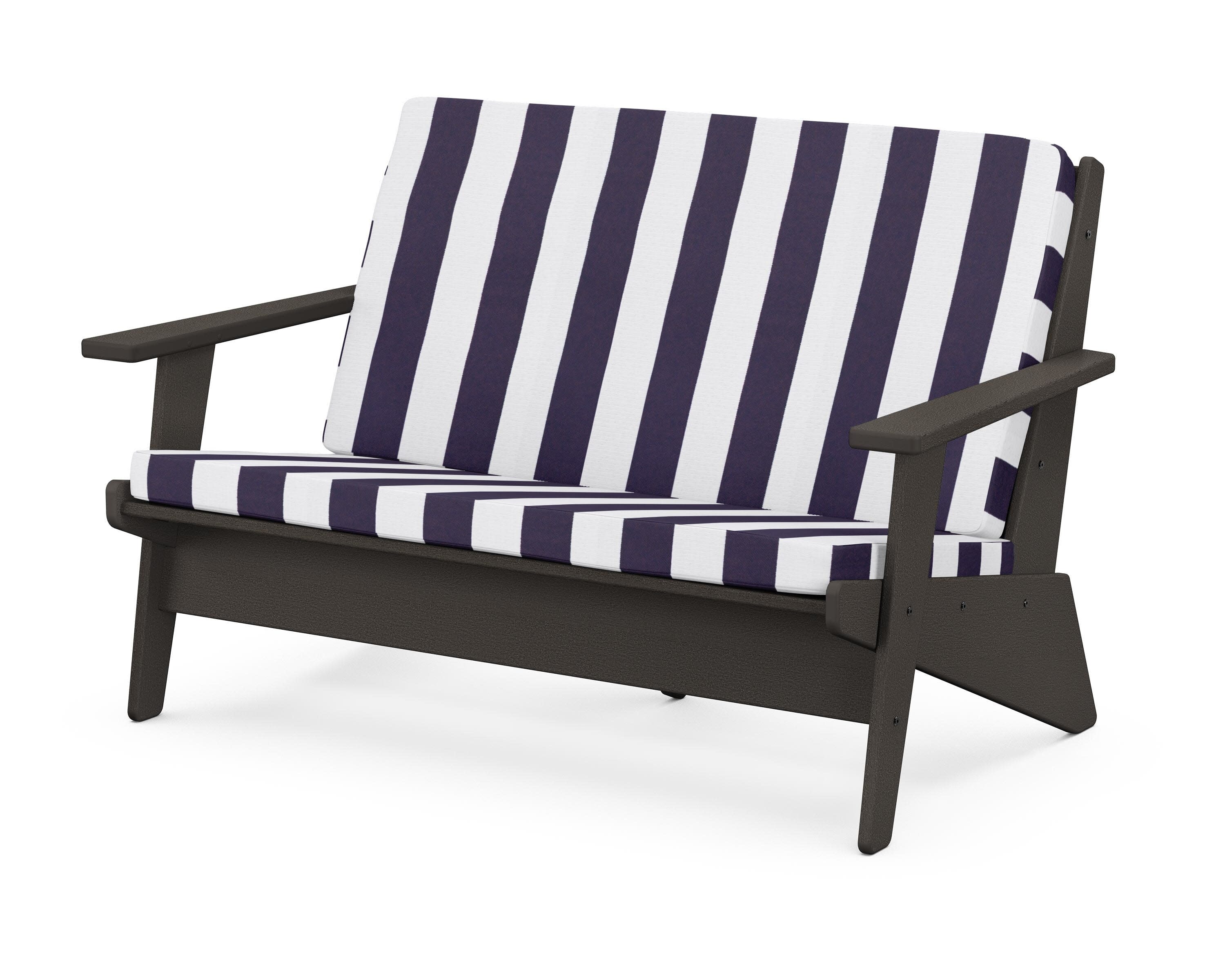 Riviera Modern Lounge Loveseat in Vintage Coffee / Cabana Stripe Navy
