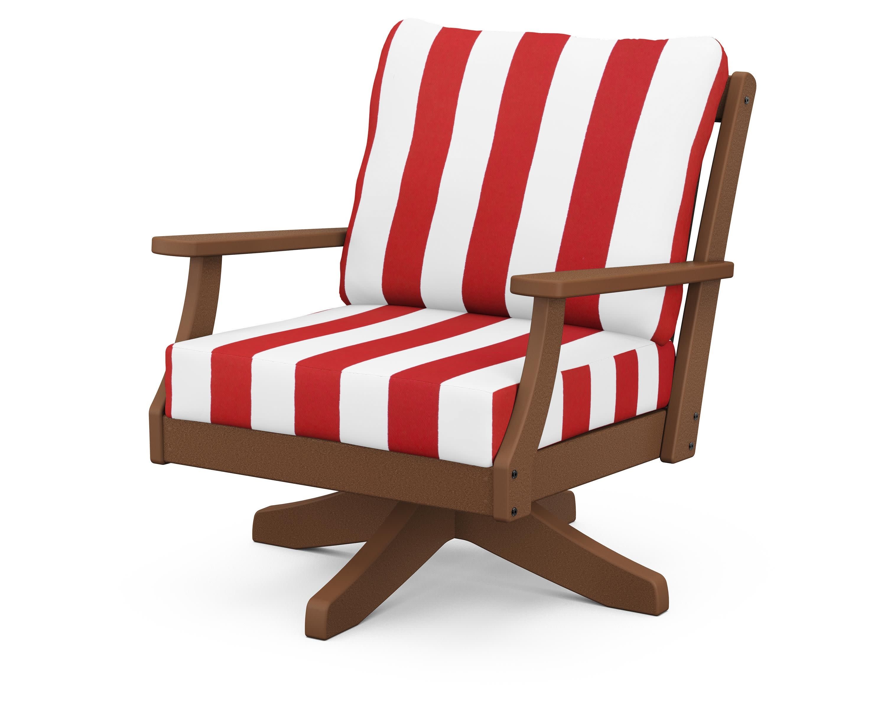 Braxton Deep Seating Swivel Chair in Teak / Cabana Stripe Crimson