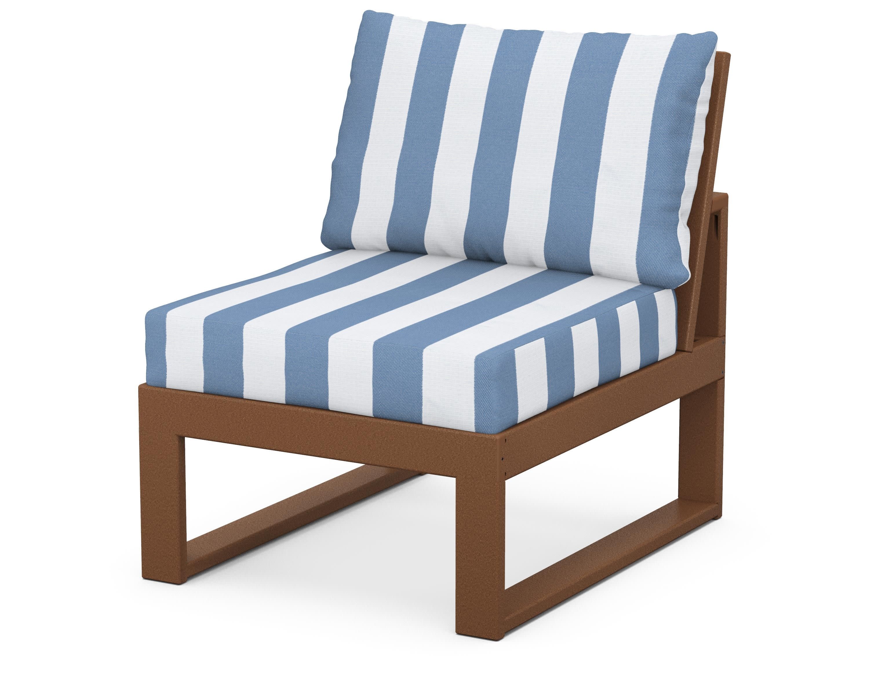 Modular Armless Chair in Teak / Cabana Stripe Sky Blue