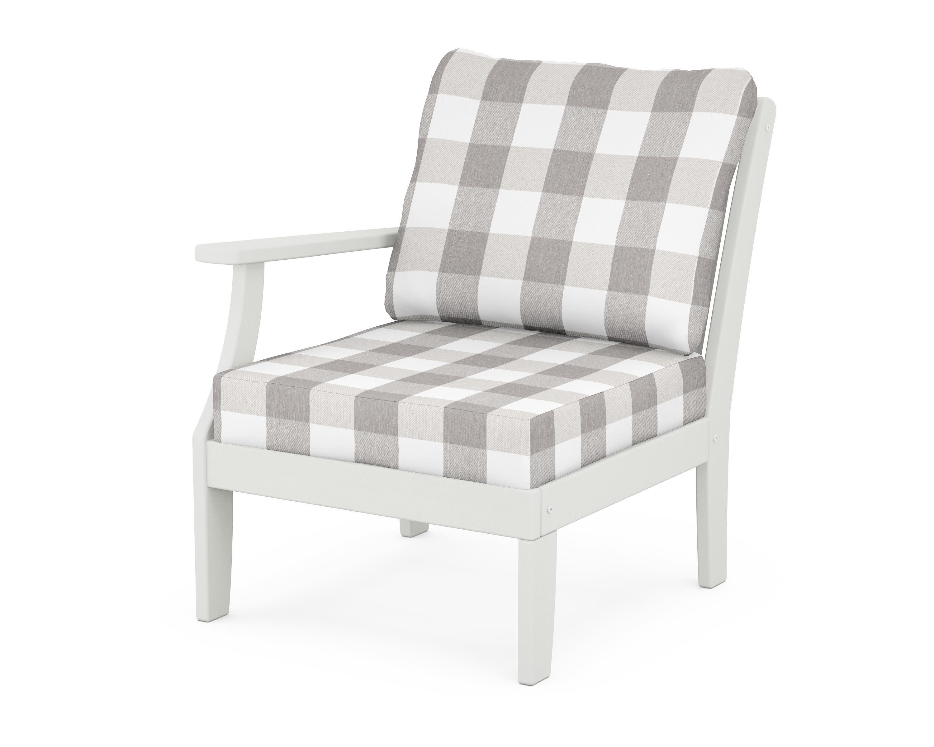 Braxton Modular Left Arm Chair in Vintage White / Buffalo Plaid Grey Mist