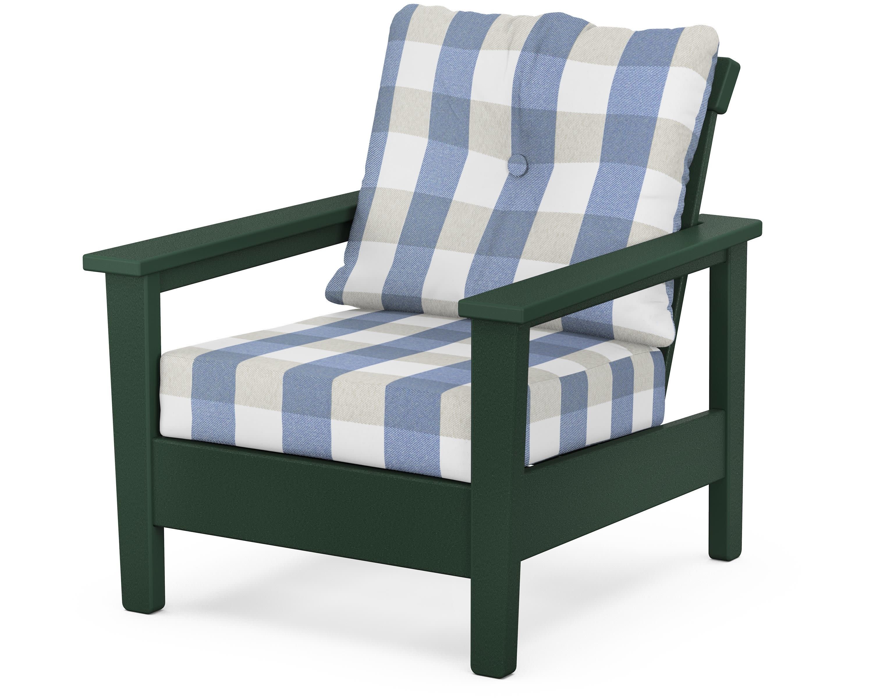 Prescott Deep Seating Chair in Green / Buffalo Plaid Sky Blue