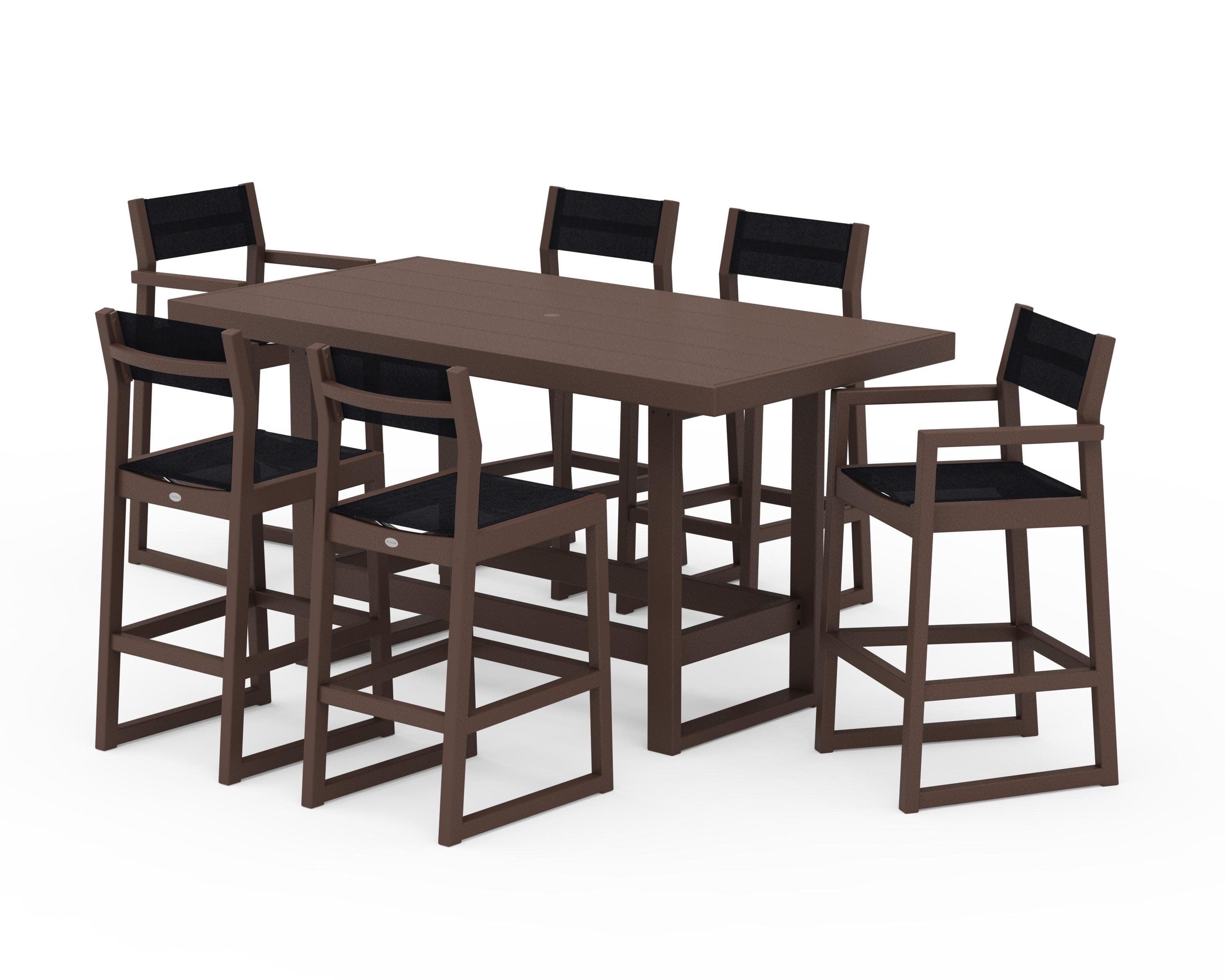 EDGE Sling 7-Piece Bar Table Set in Mahogany / Black Sling