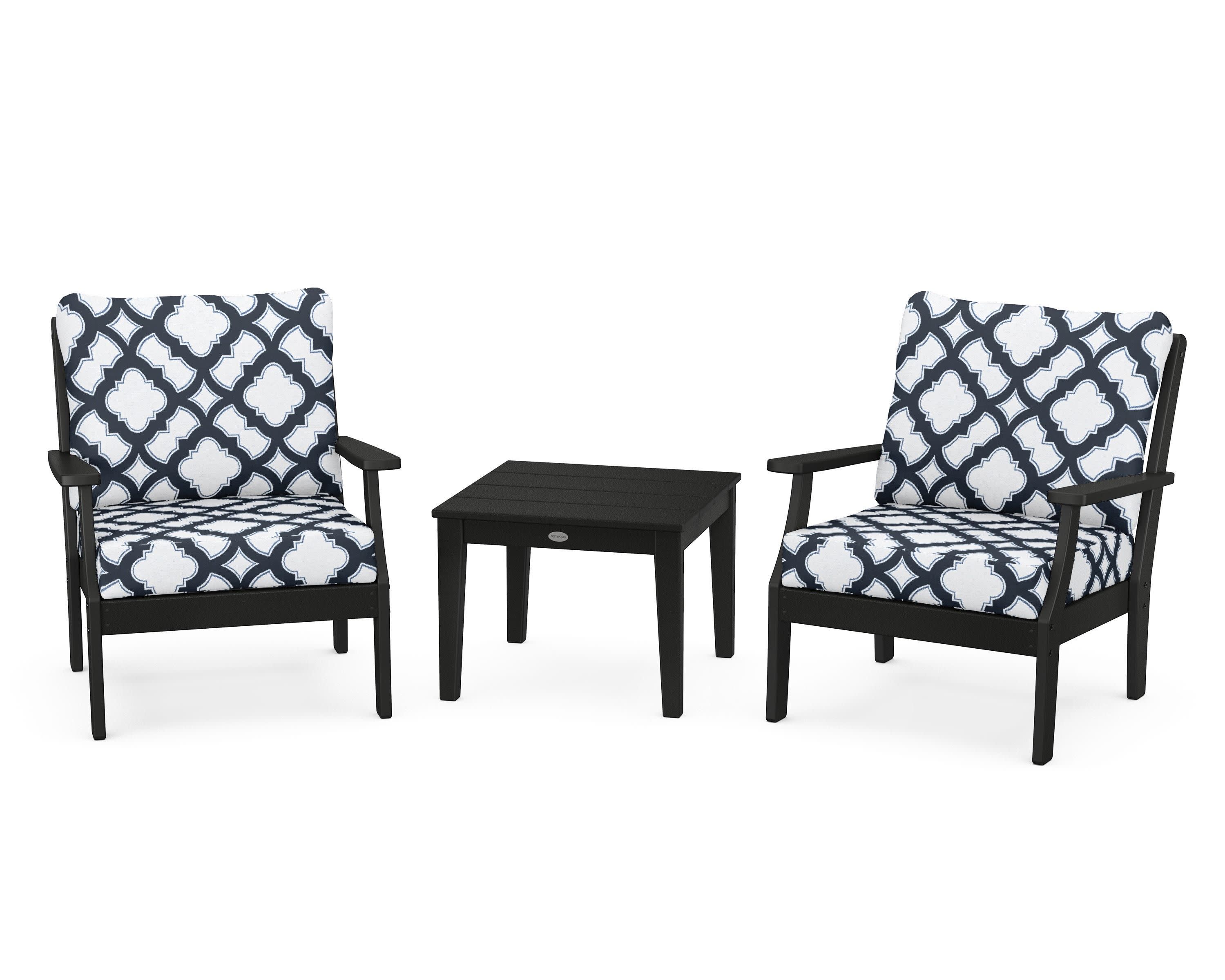 Braxton 3-Piece Deep Seating Set in Black / Trellis Marine Indigo