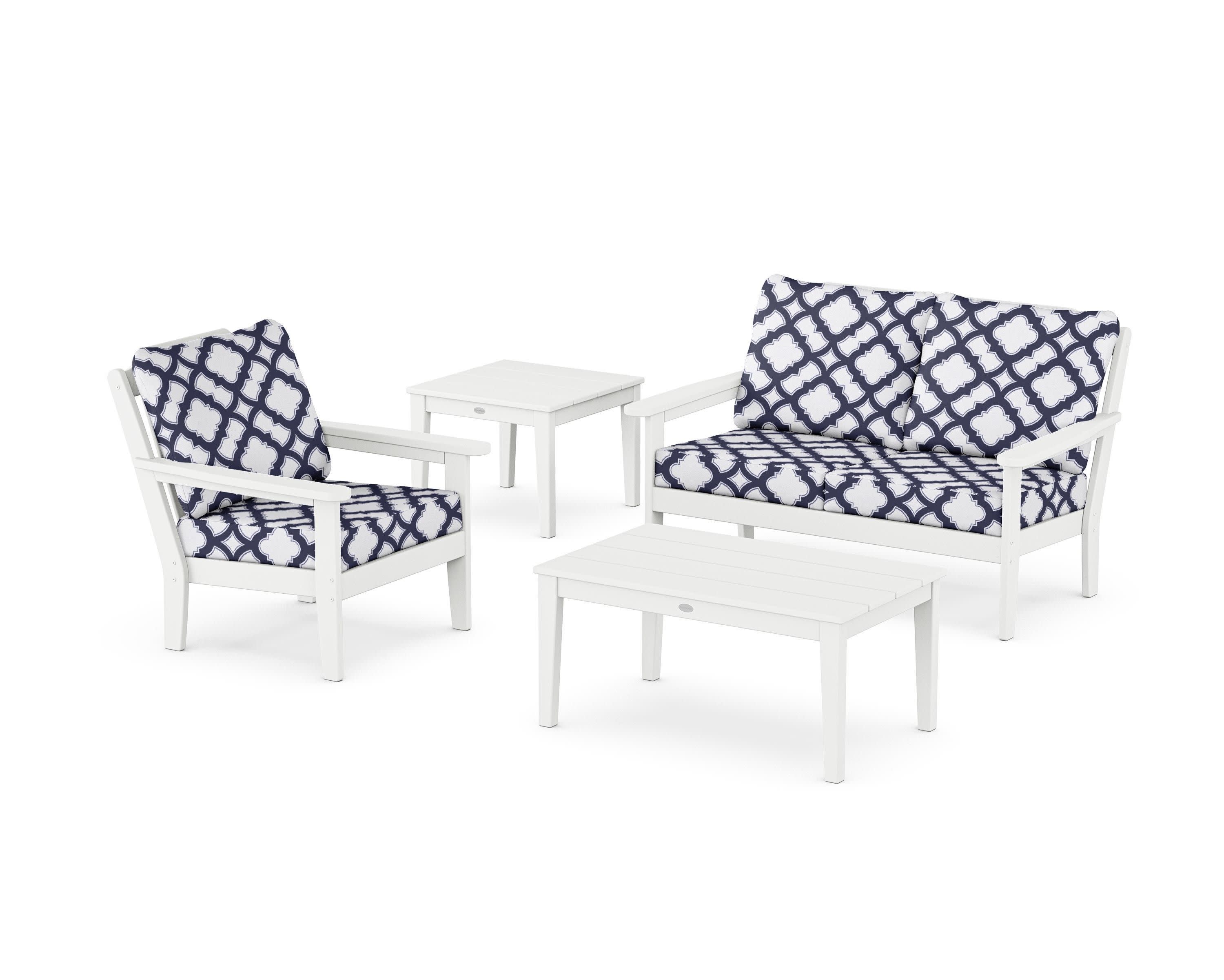 Wovendale 4-Piece Deep Seating Set in White / Trellis Navy