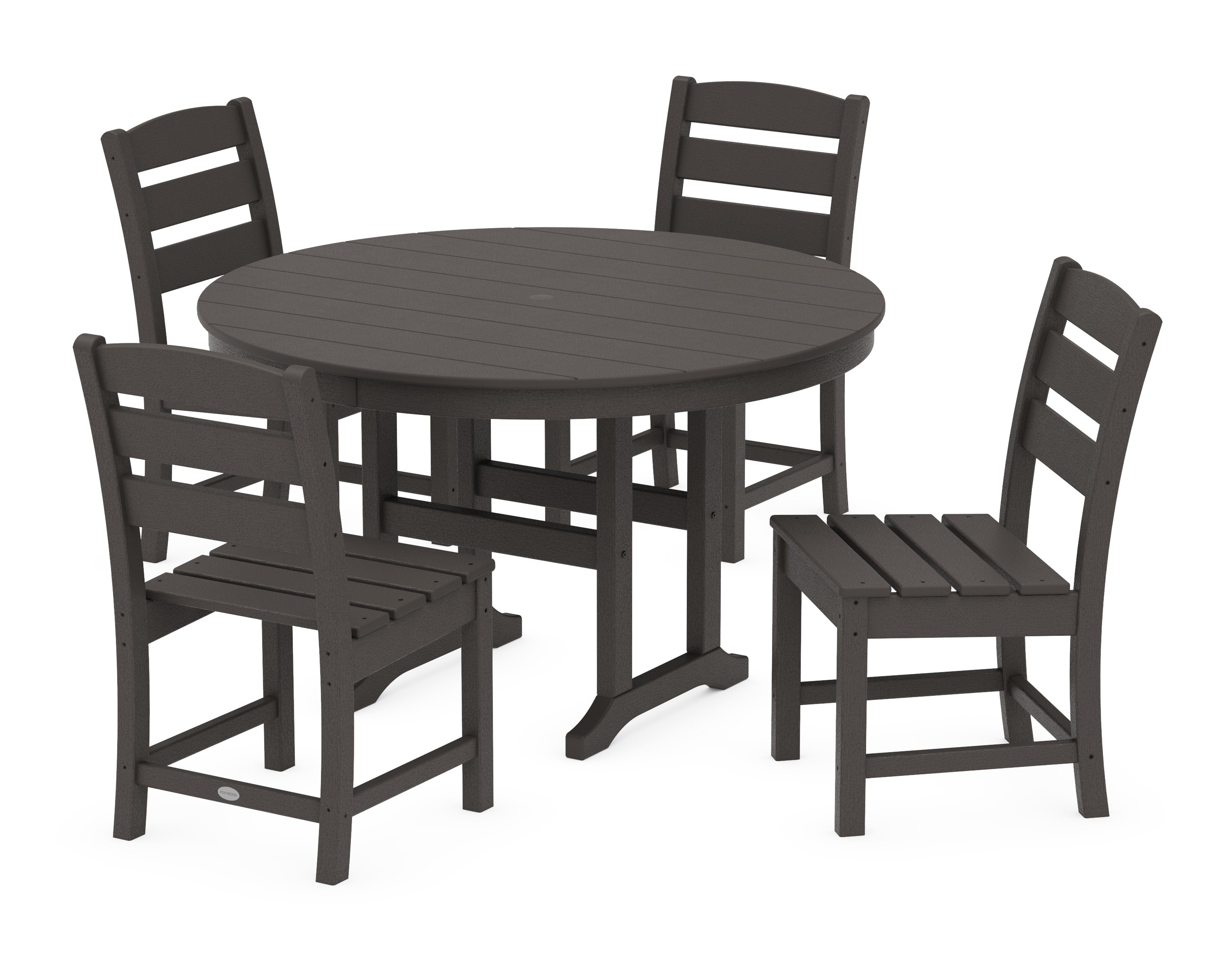 Lakeside 5-Piece Round Farmhouse Side Chair Dining Set in Vintage Coffee