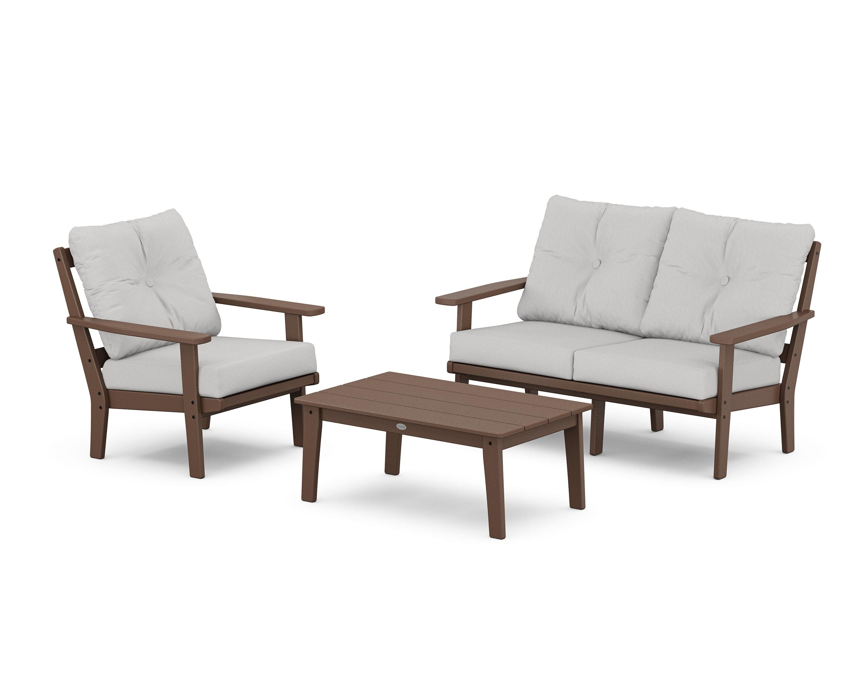 Oxford 3-Piece Deep Seating Set with Loveseat in Mahogany / Diamond in the Rough