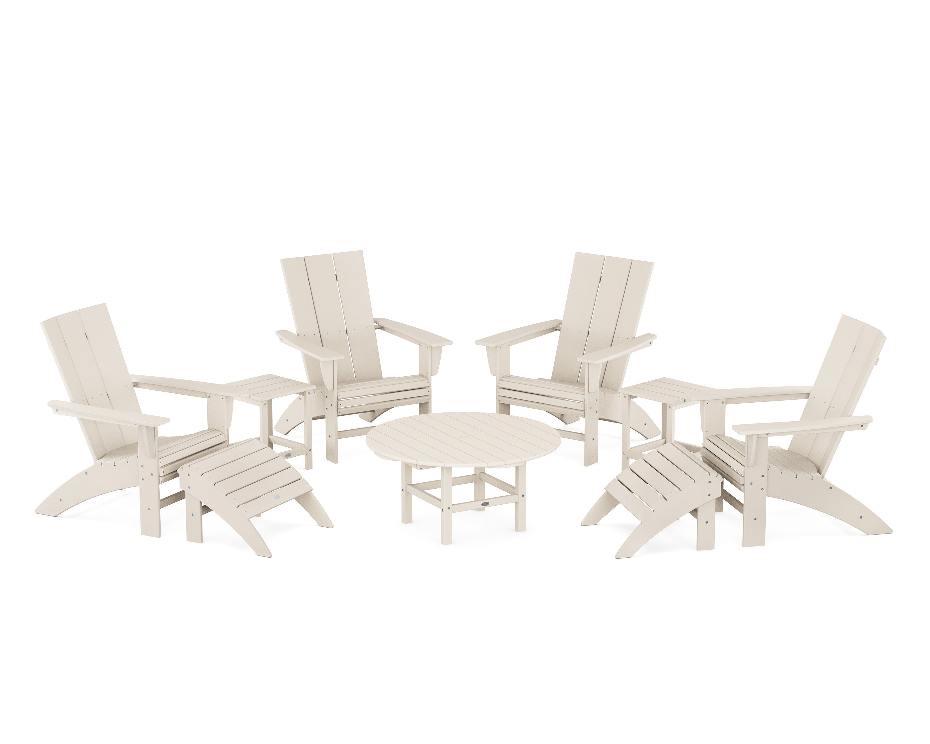 Modern Curveback Adirondack Chair 9-Piece Conversation Set in Sand