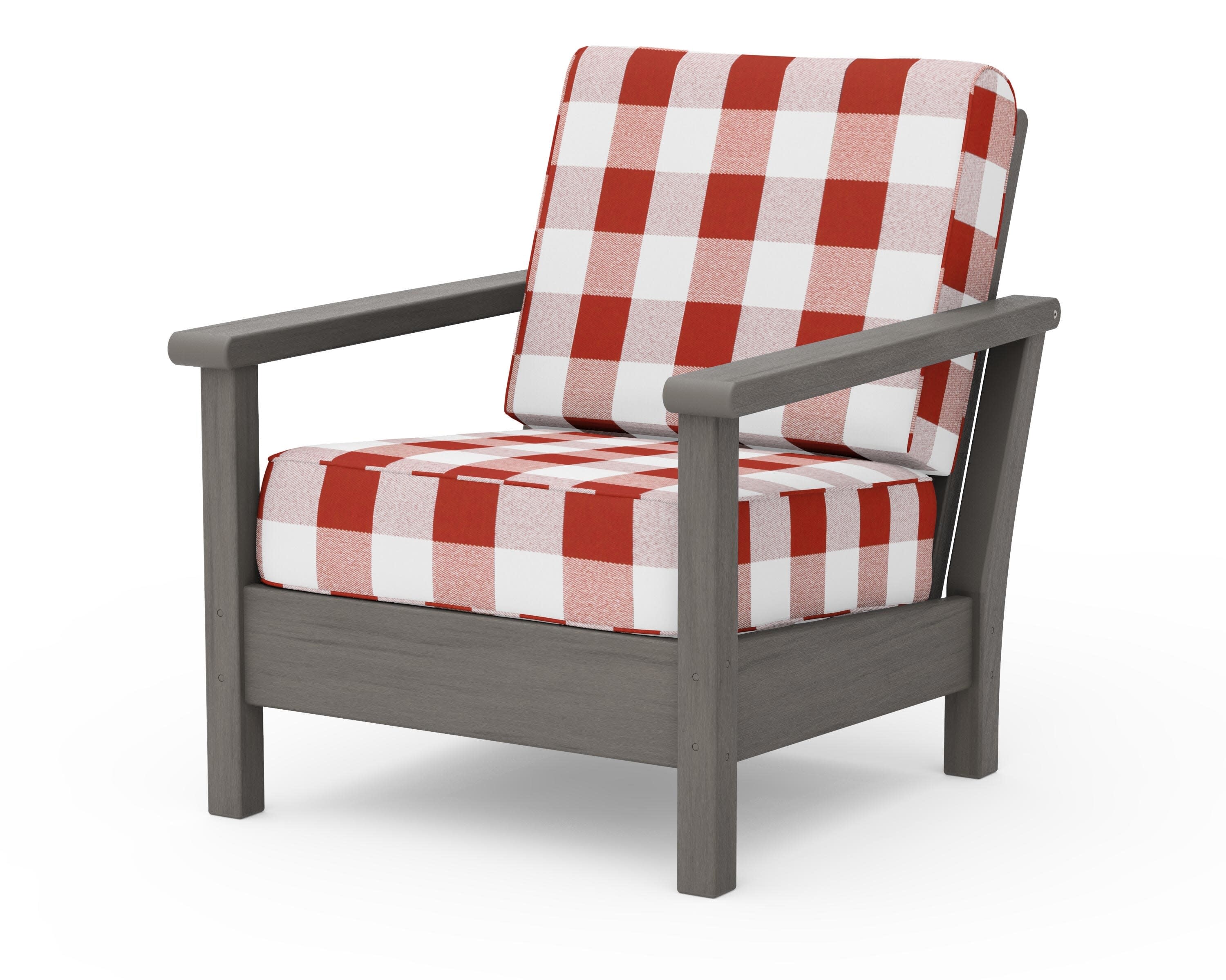 Harbour Deep Seating Chair in Driftwood / Buffalo Plaid Crimson