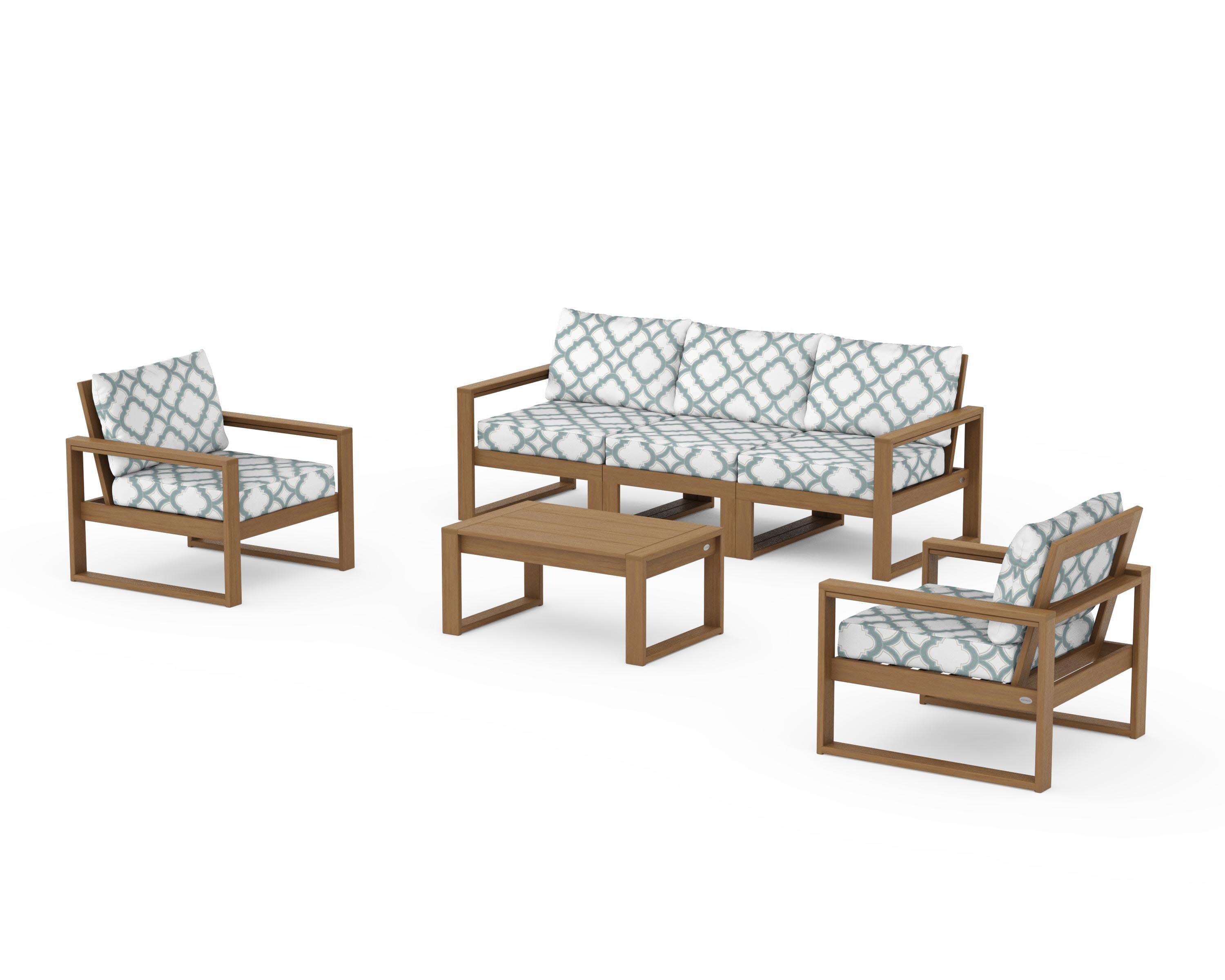 EDGE Sectional 4-Piece Deep Seating Set with Sofa in Natural / Trellis Glacier Spa