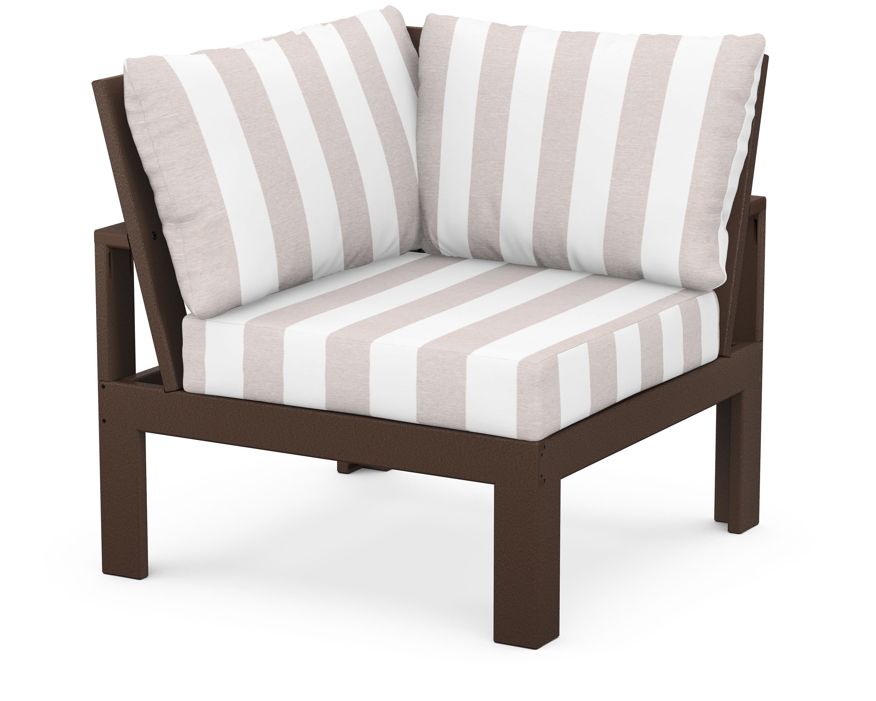 Modular Corner Chair in Mahogany / Cabana Stripe Dune Burlap