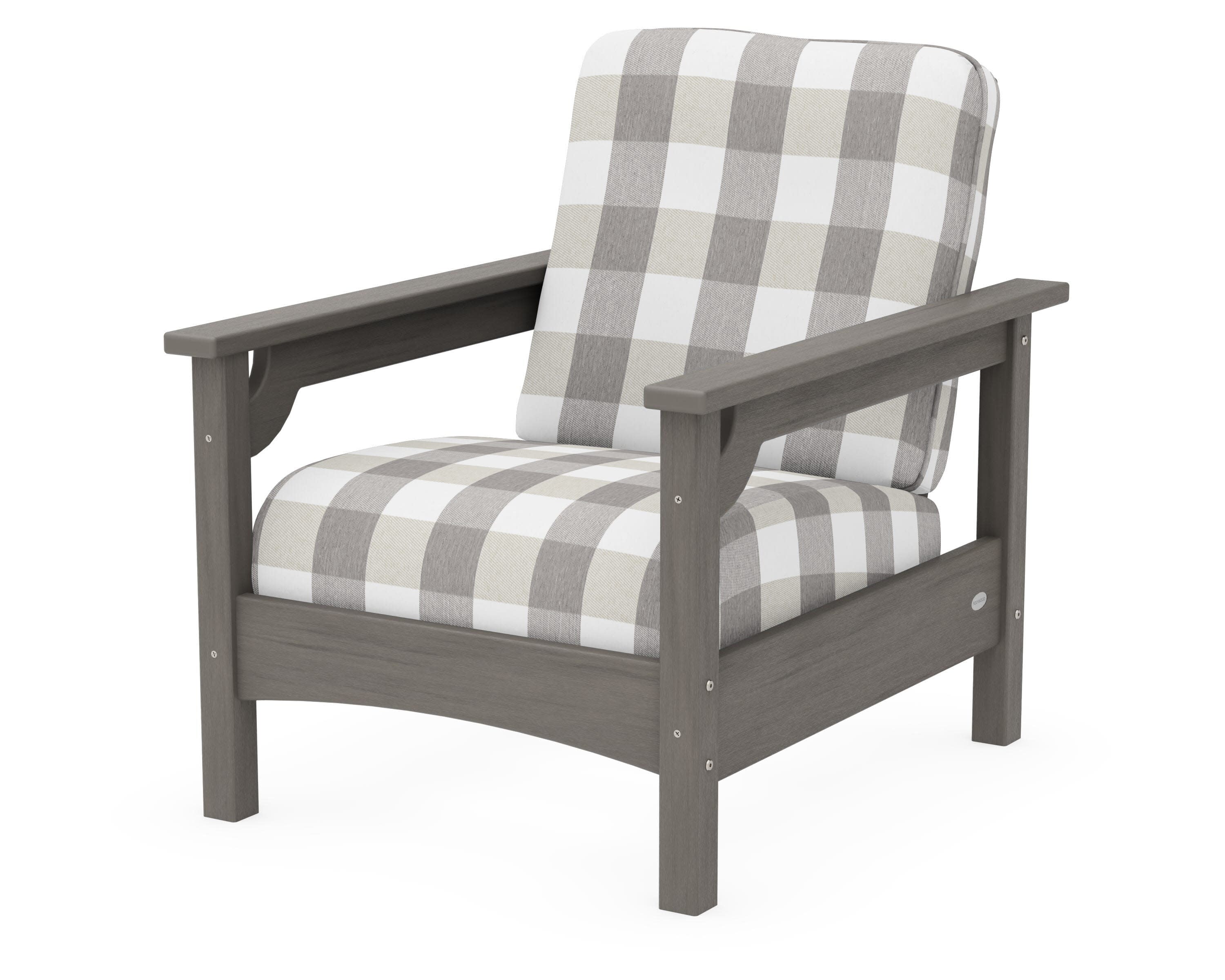 Club Chair in Driftwood / Buffalo Plaid Grey Mist