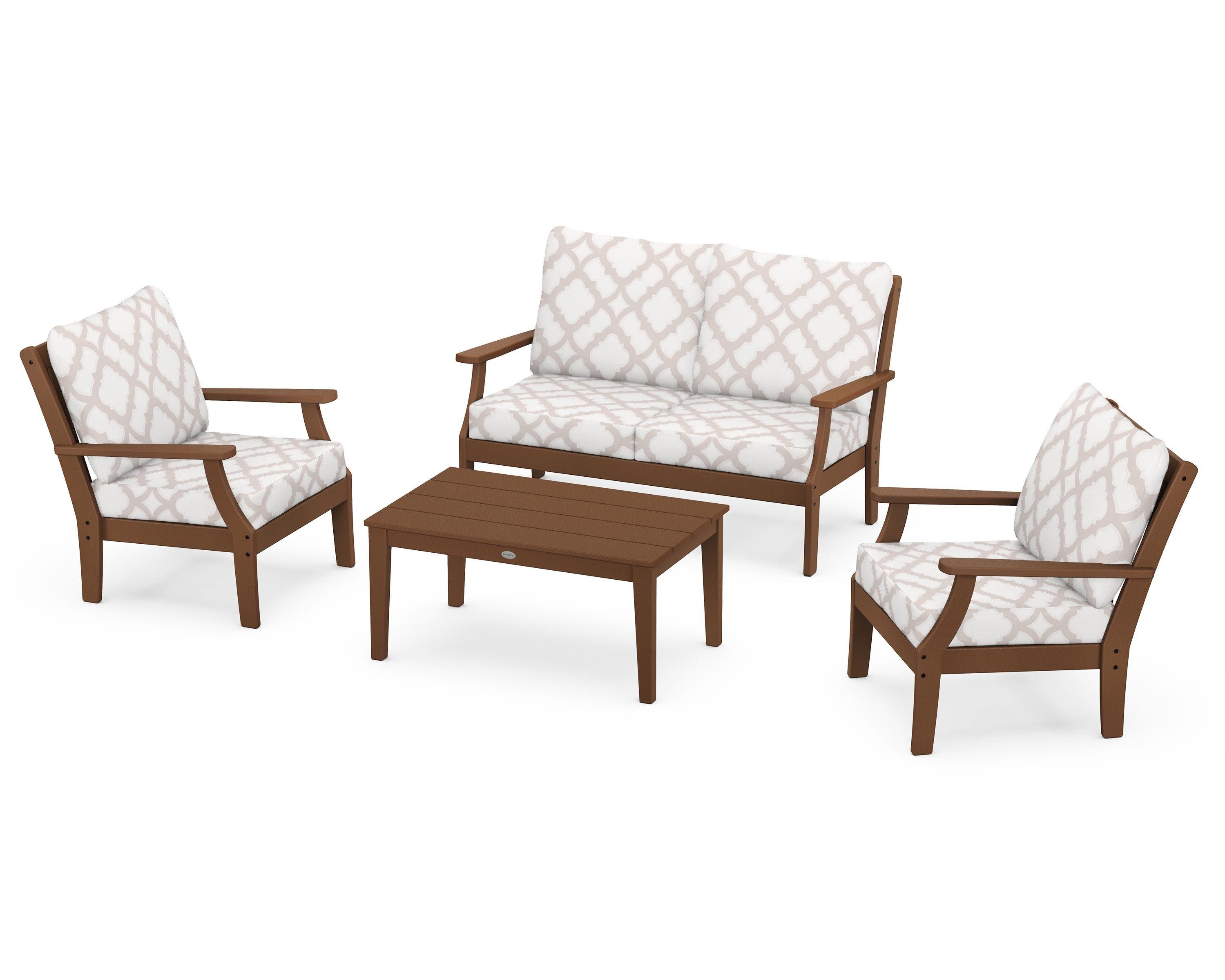 Braxton 4-Piece Deep Seating Chair Set in Teak / Trellis Dune Burlap