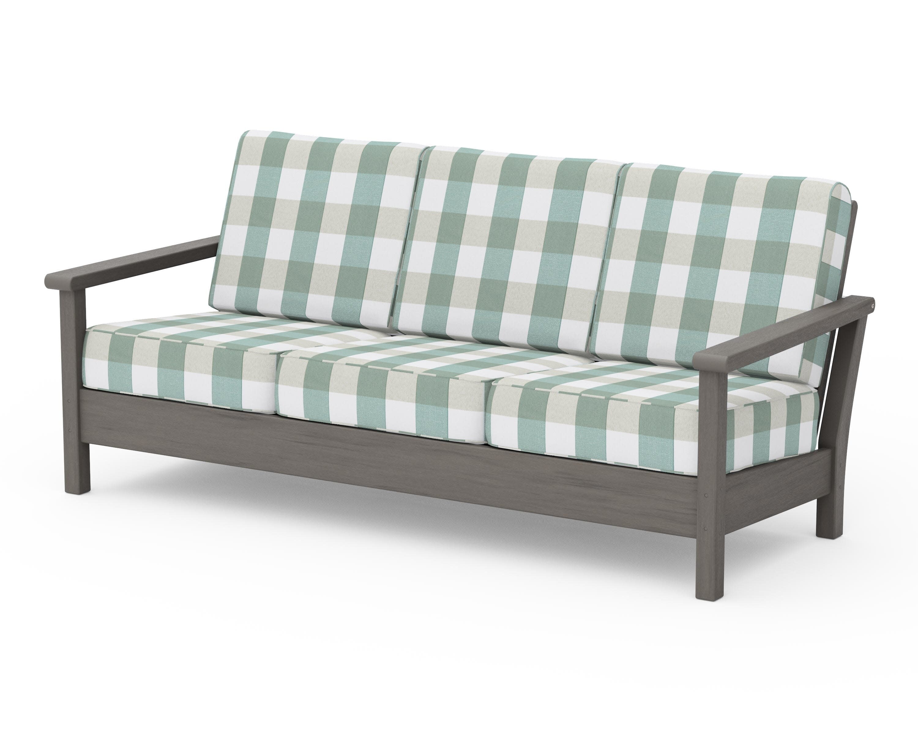Harbour Deep Seating Sofa in Driftwood / Buffalo Plaid Glacier Spa
