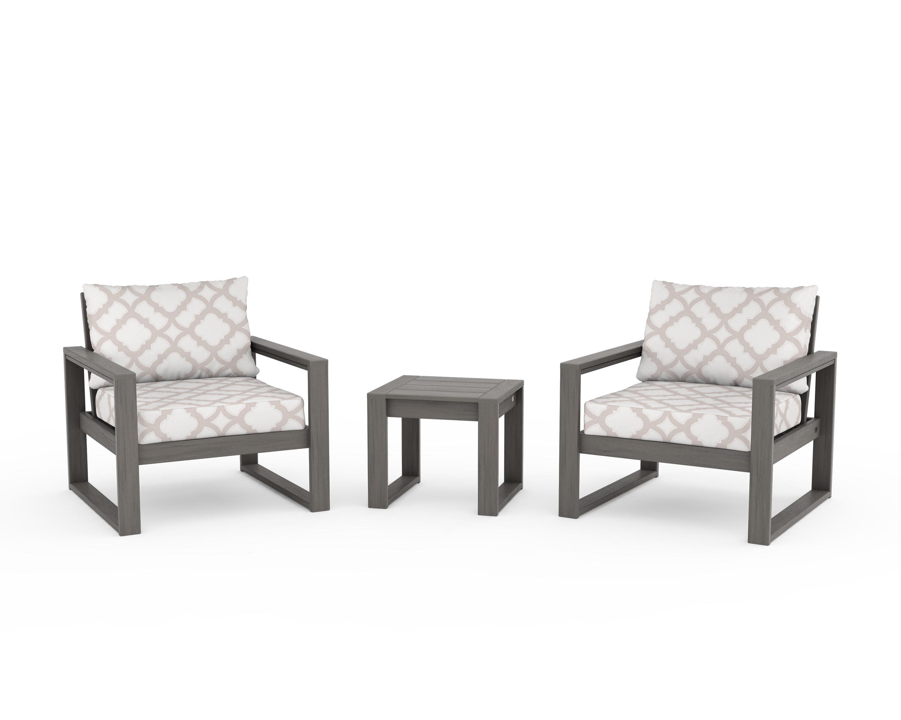 EDGE Sectional 3-Piece Deep Seating Set in Driftwood / Trellis Dune Burlap