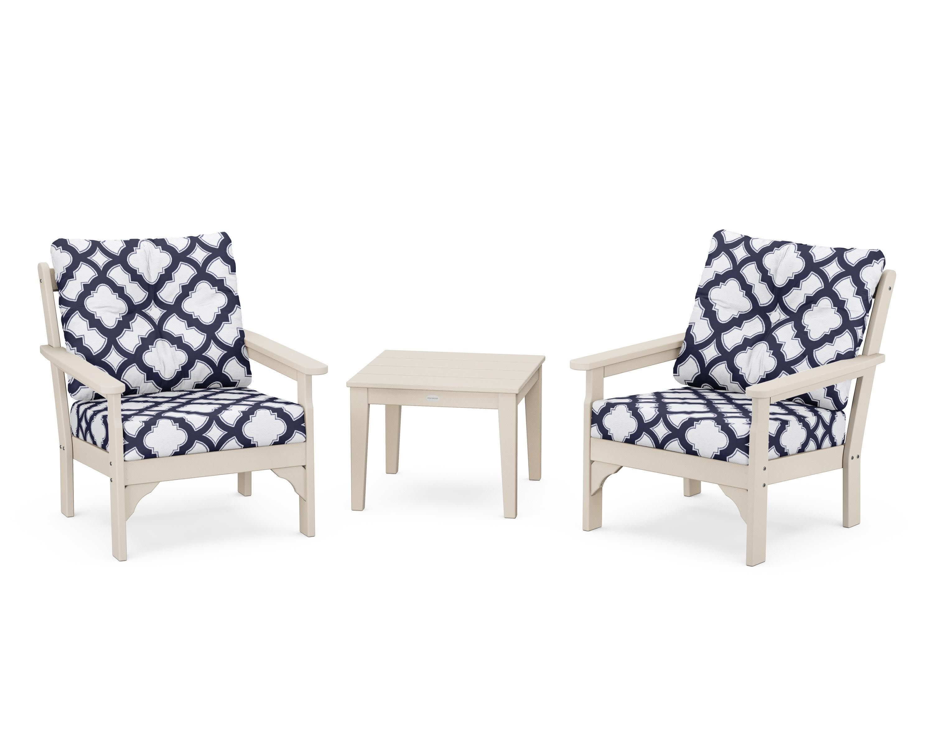 Vineyard 3-Piece Deep Seating Set in Sand / Trellis Navy