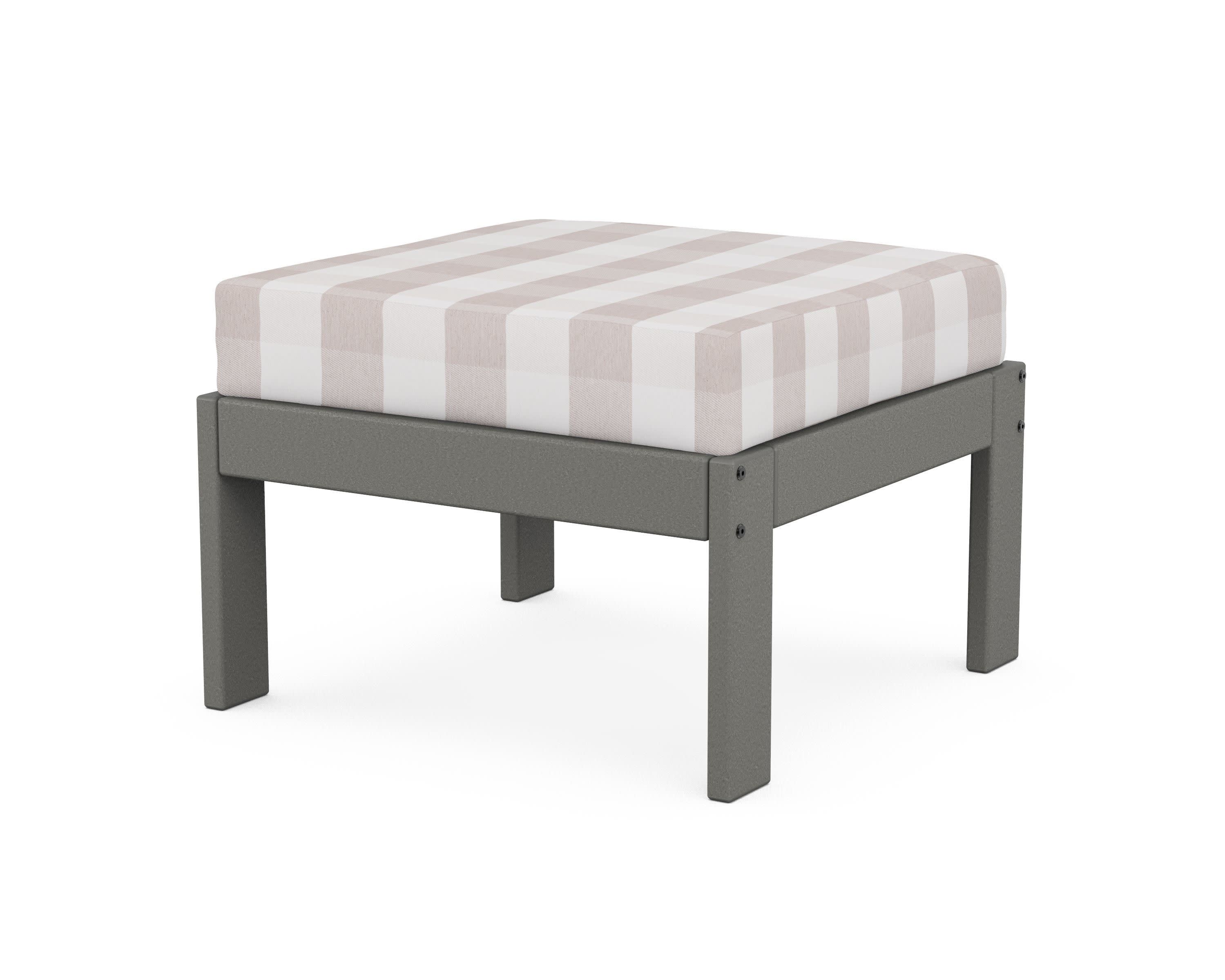 Vineyard Modular Ottoman in Slate Grey / Buffalo Plaid Dune Burlap