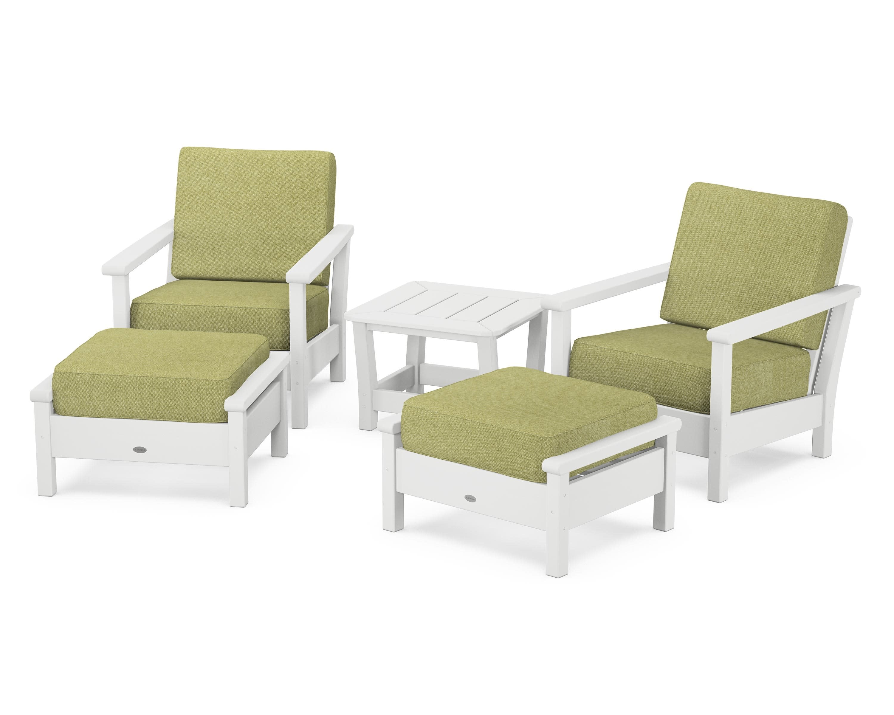 Harbour 5-Piece Deep Seating Chair Set in White / Chartreuse Boucle
