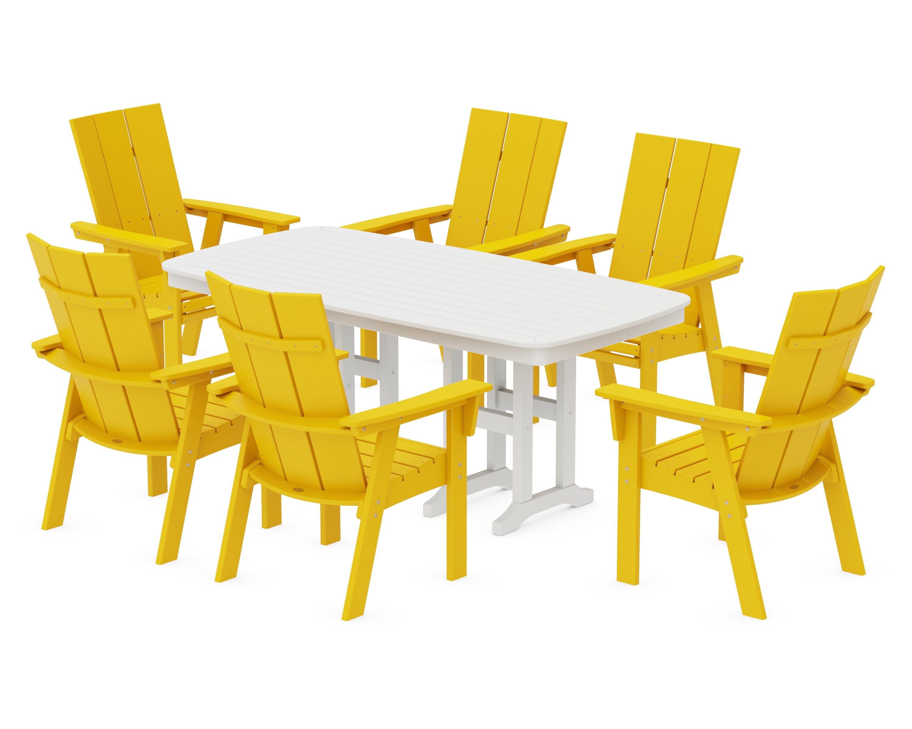Modern Curveback Adirondack 7-Piece Dining Set in Lemon / White