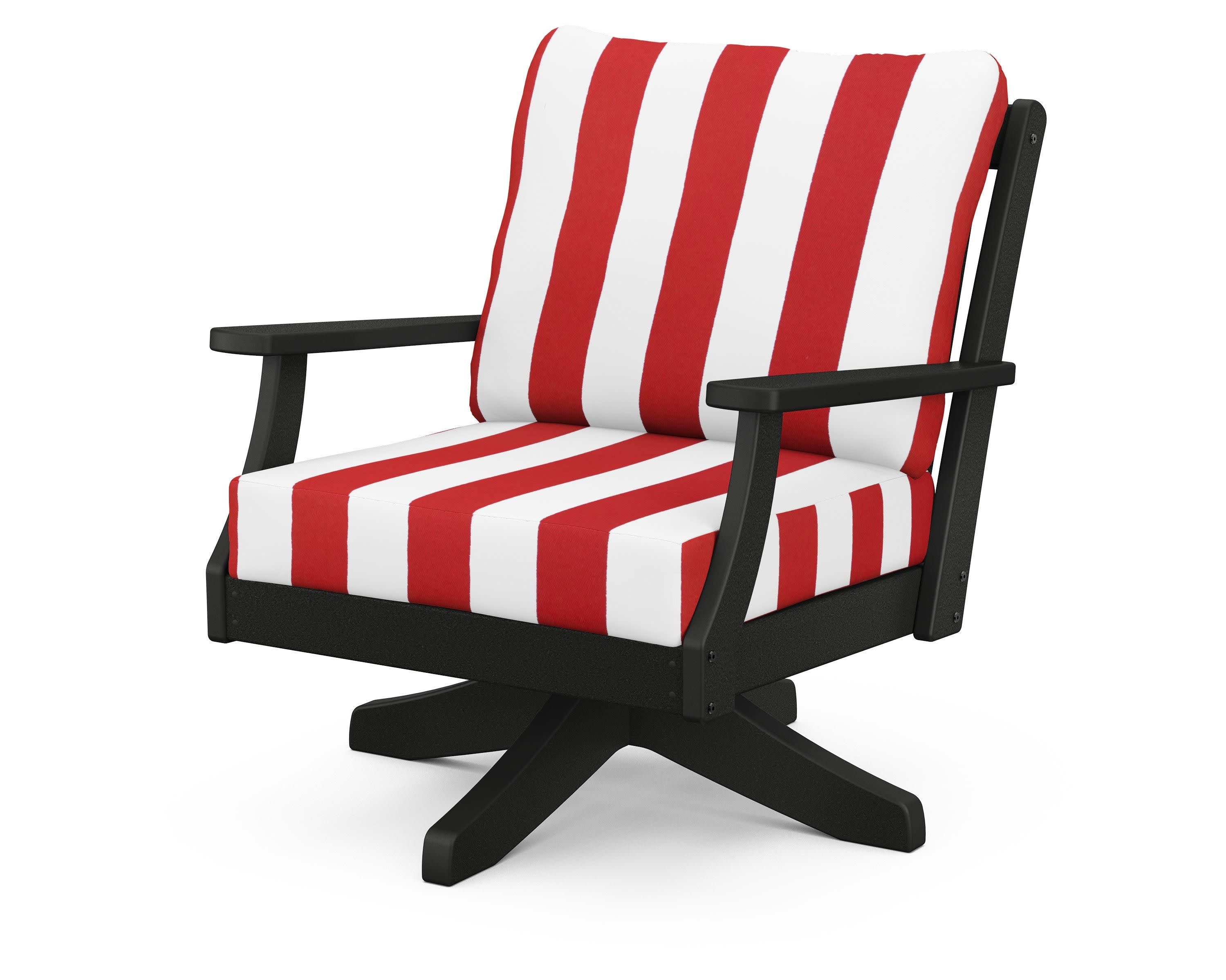 Braxton Deep Seating Swivel Chair in Black / Cabana Stripe Crimson