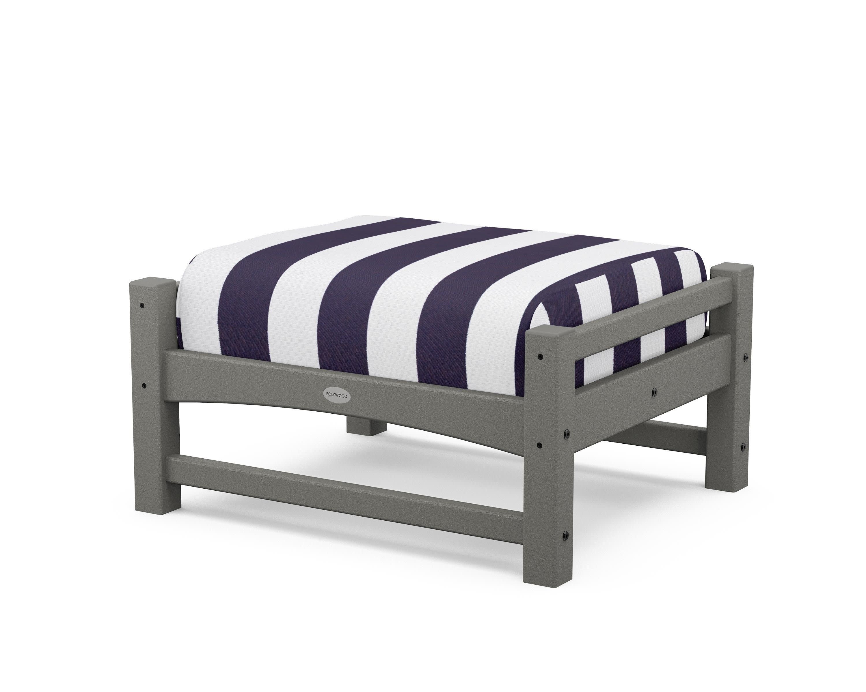 Club Ottoman in Slate Grey / Cabana Stripe Navy