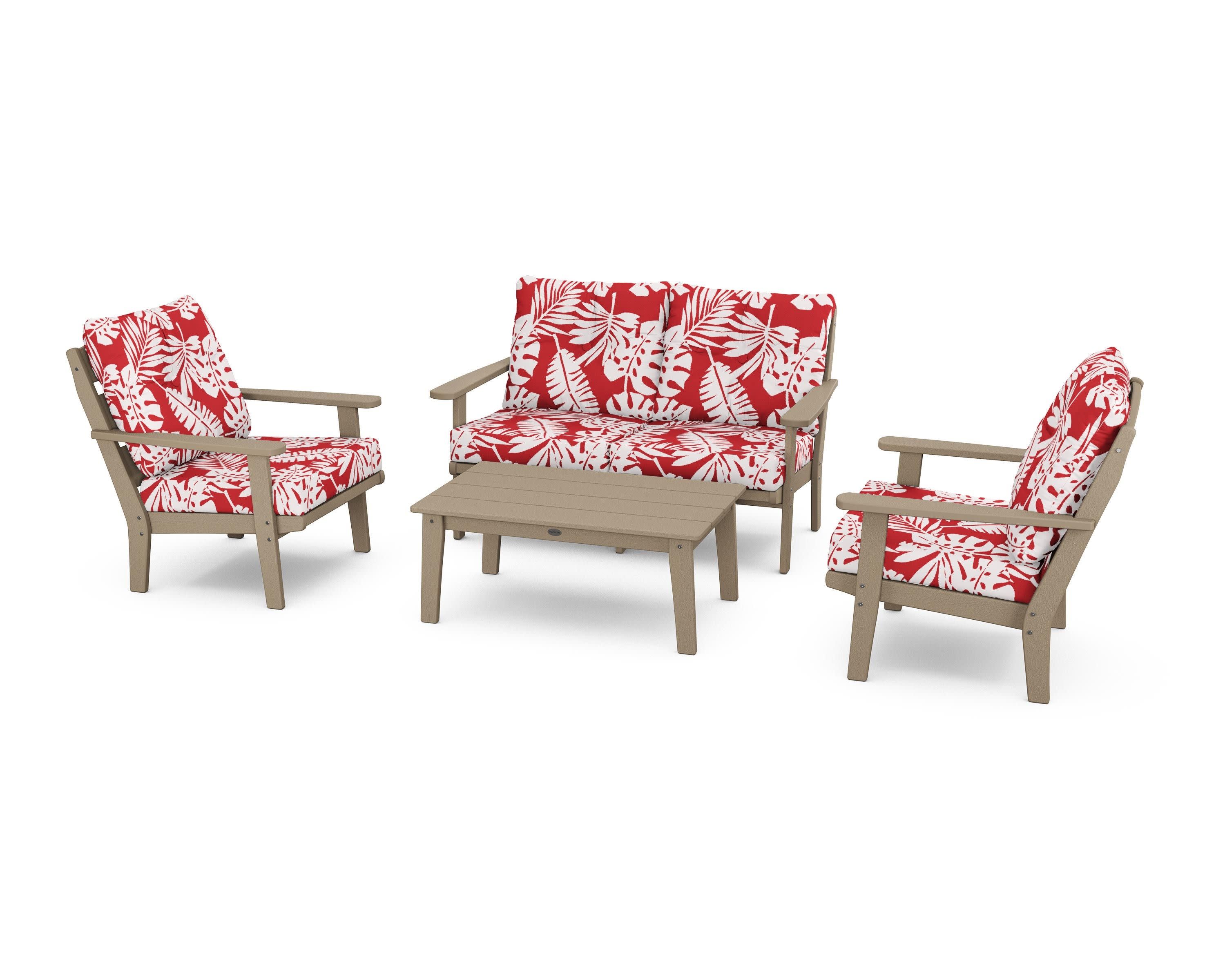 Lakeside 4-Piece Deep Seating Set in Vintage Sahara / Leaf Crimson