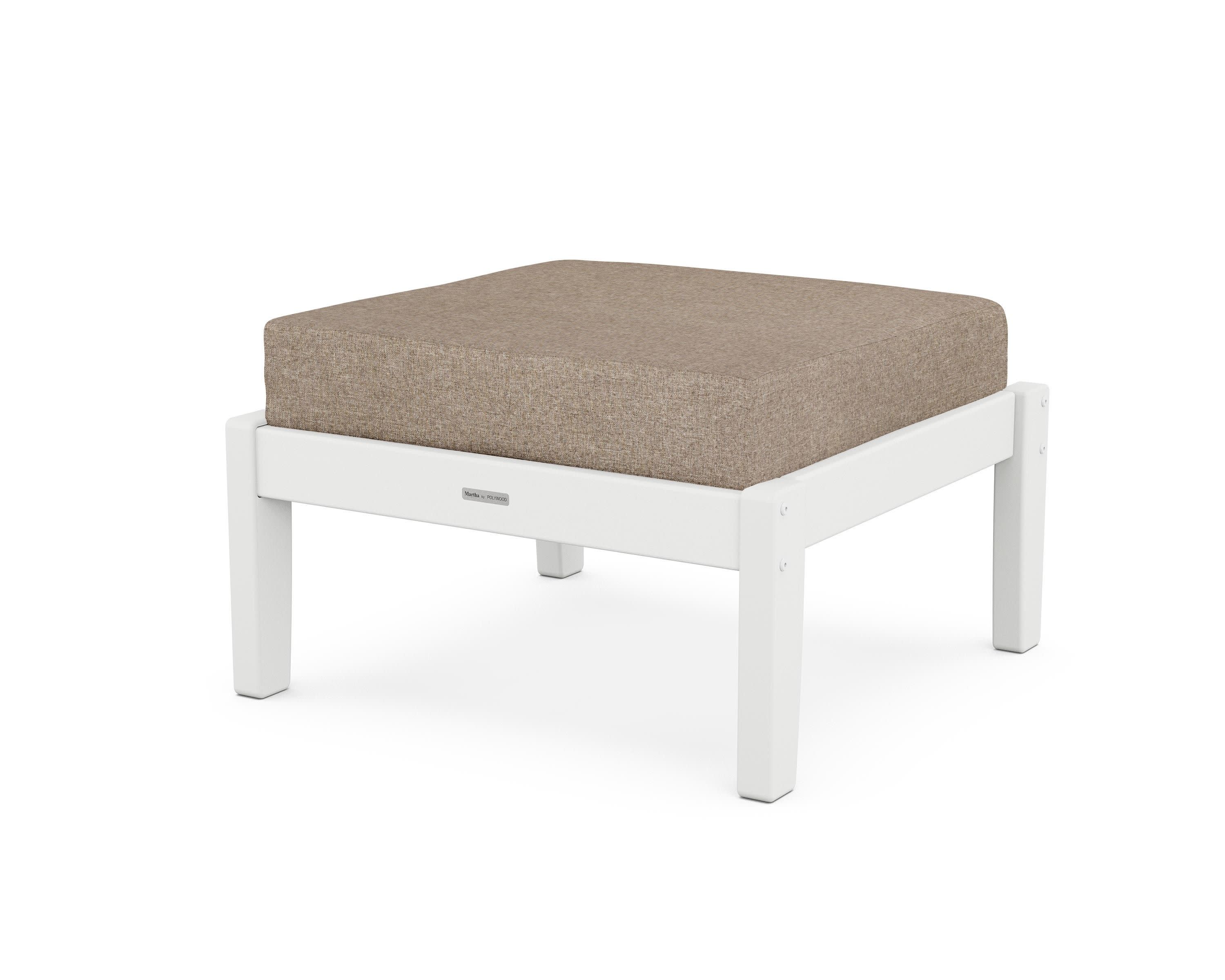 Chinoiserie Deep Seating Ottoman in White / Spiced Burlap