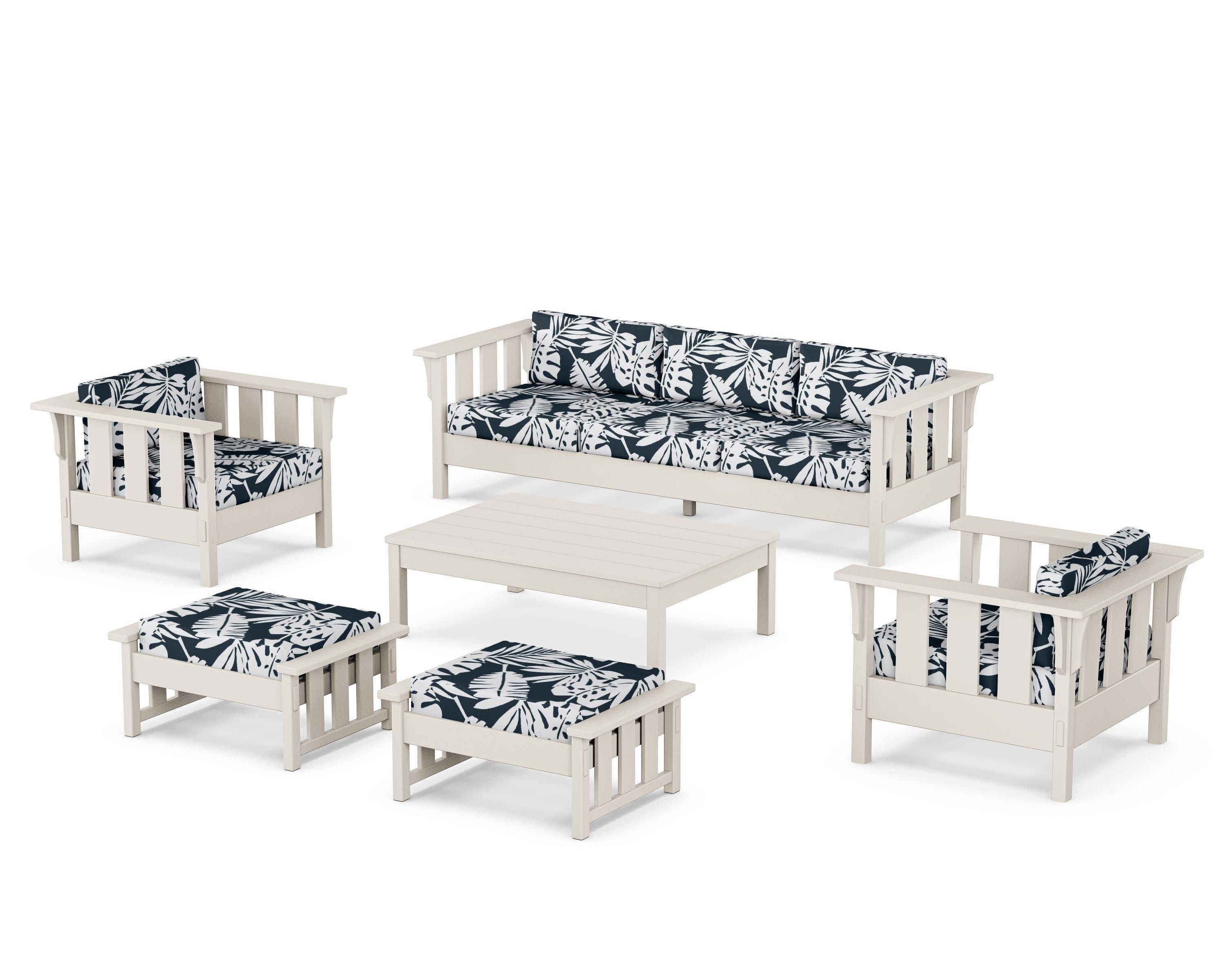 Acadia 6-Piece Lounge Sofa Set in Sand / Leaf Marine Indigo