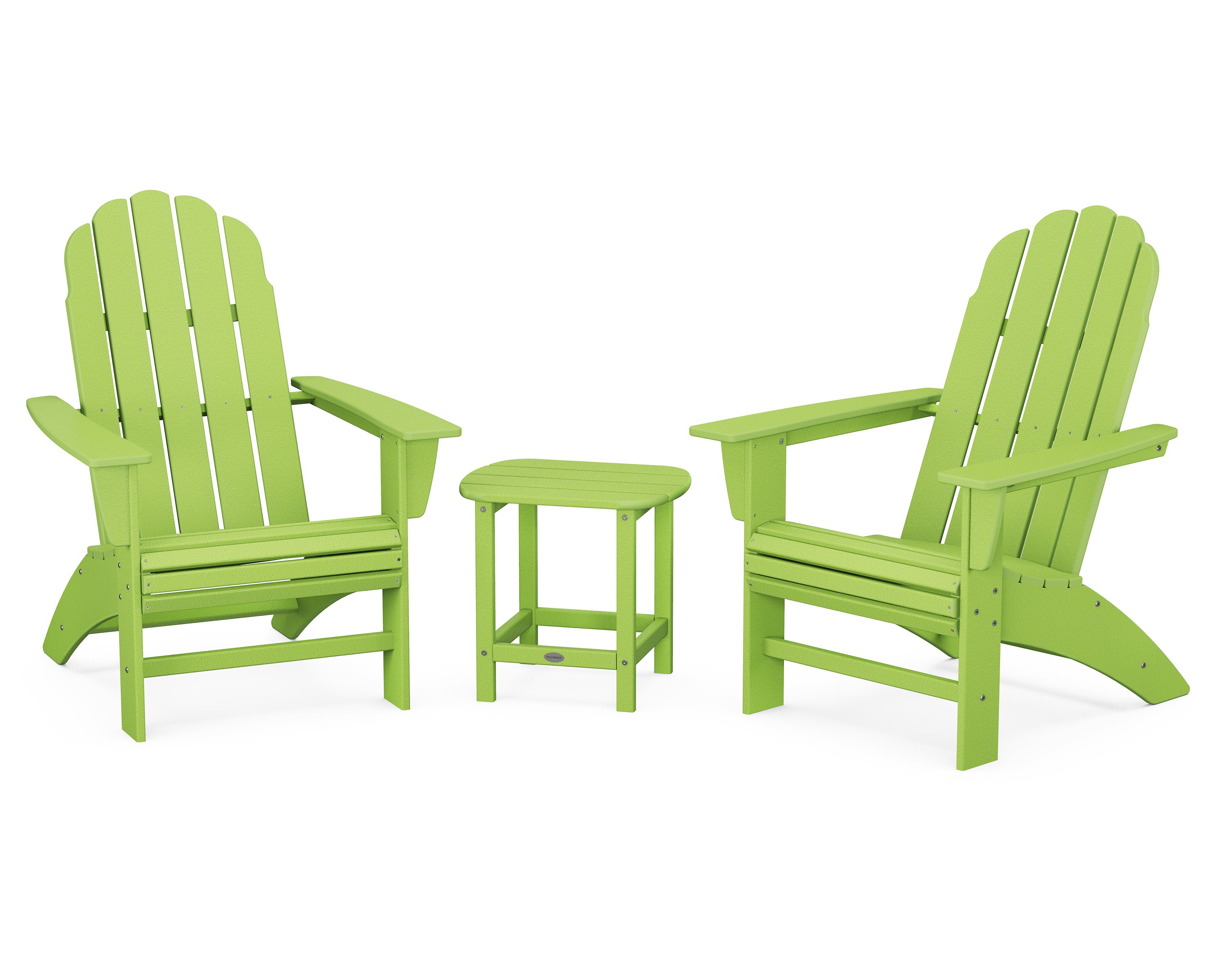 Vineyard 3-Piece Curveback Adirondack Set with South Beach 18" Side Table in Lime